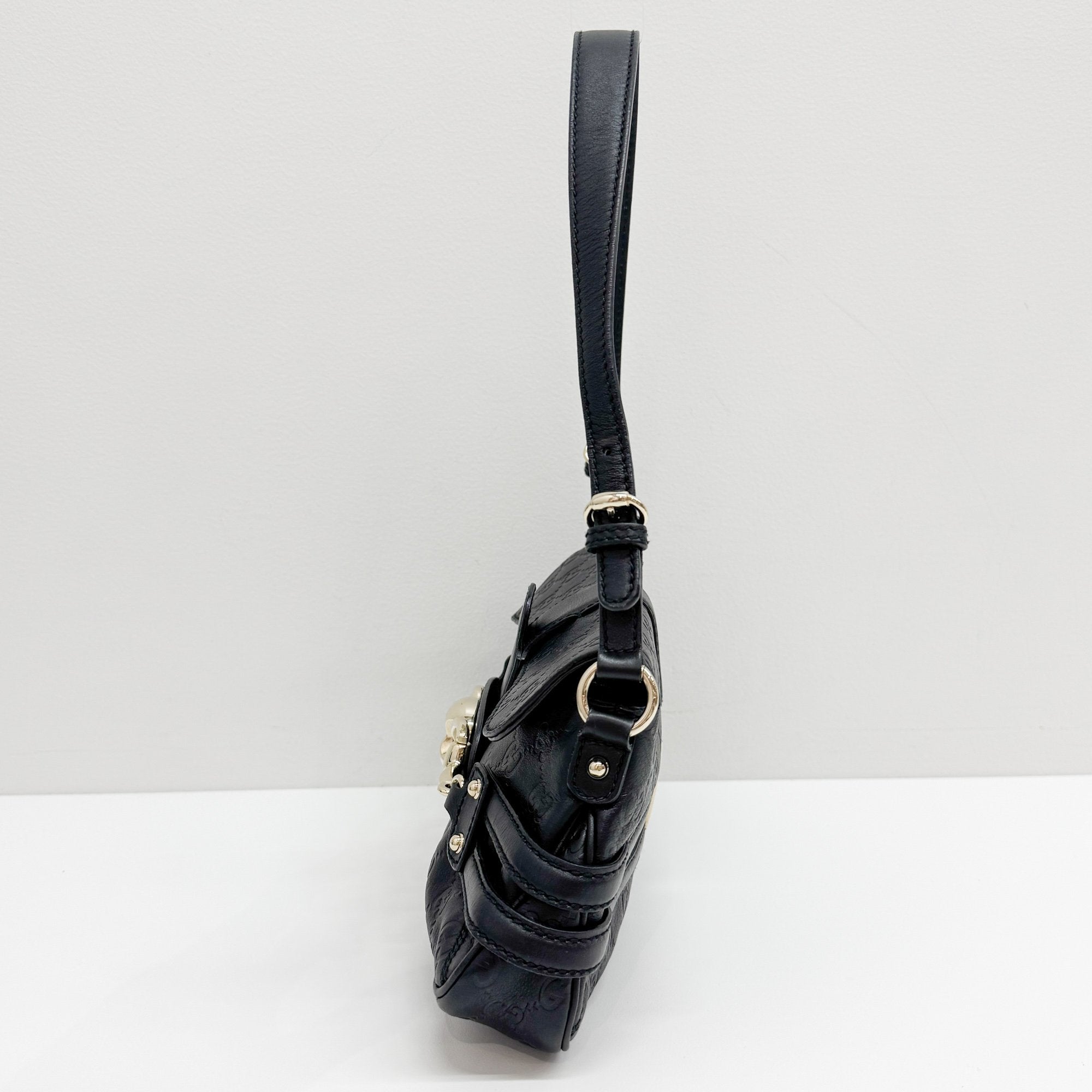GG Horsebit Black Leather Shoulder Bag