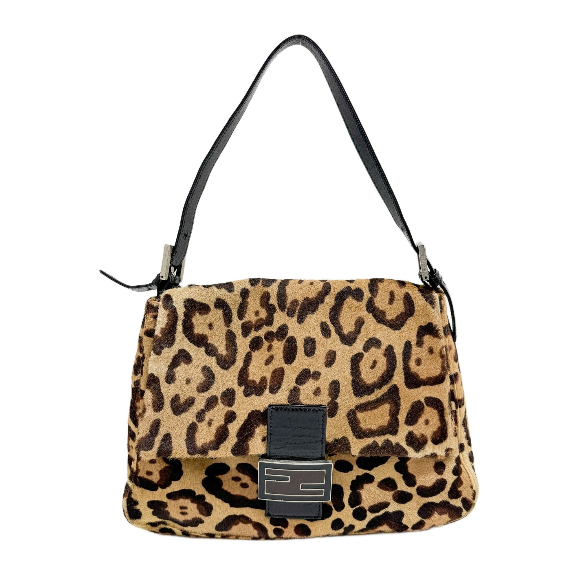Mamma Baguette Brown Leopard Print Pony Hair Shoulder Bag