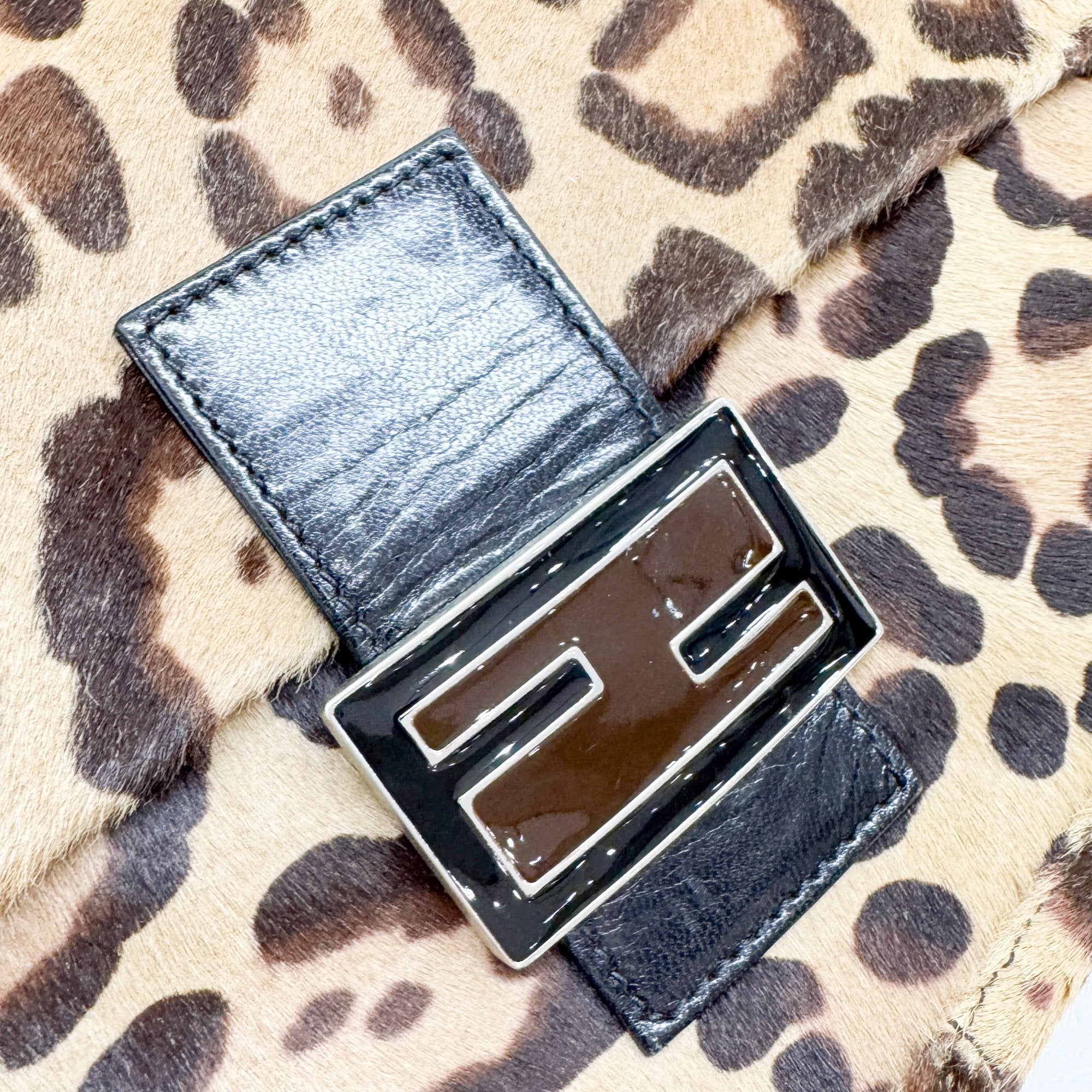 Mamma Baguette Brown Leopard Print Pony Hair Shoulder Bag