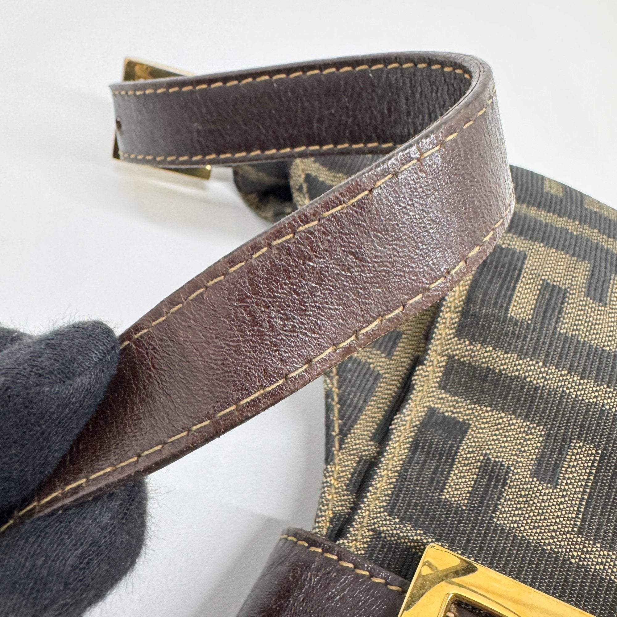 Mamma Baguette Brown Zucca Canvas Shoulder Bag