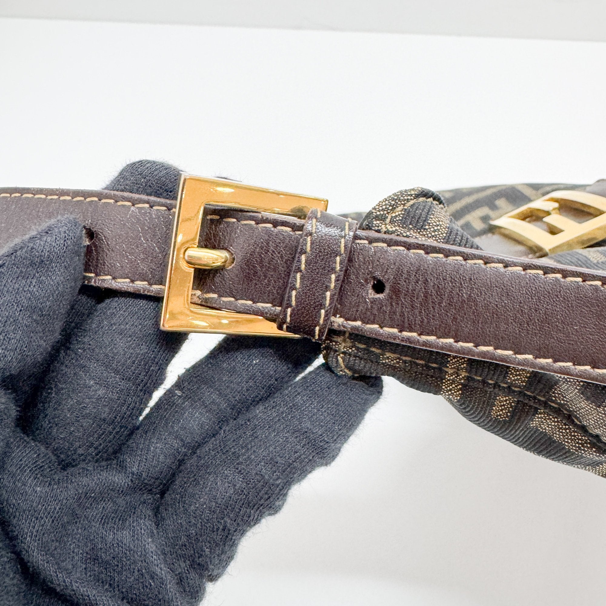 Mamma Baguette Brown Zucca Canvas Shoulder Bag