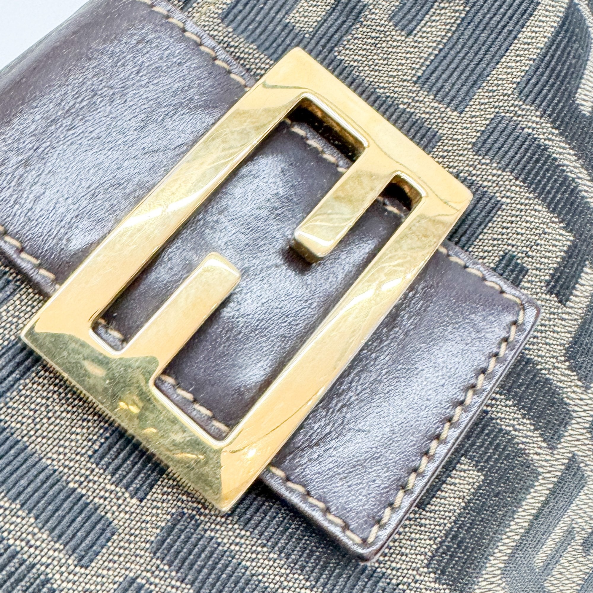 Mamma Baguette Brown Zucca Canvas Shoulder Bag