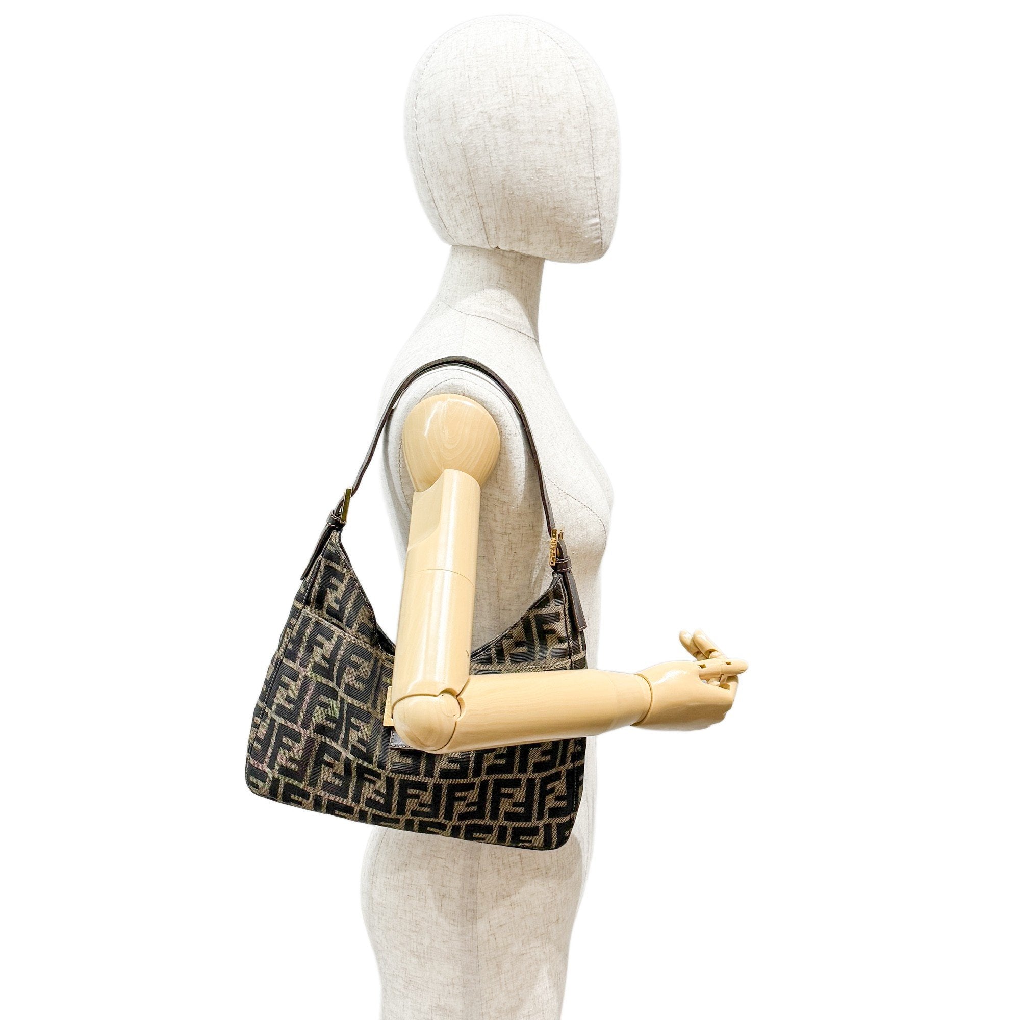 Mamma Baguette Brown Zucca Canvas Shoulder Bag