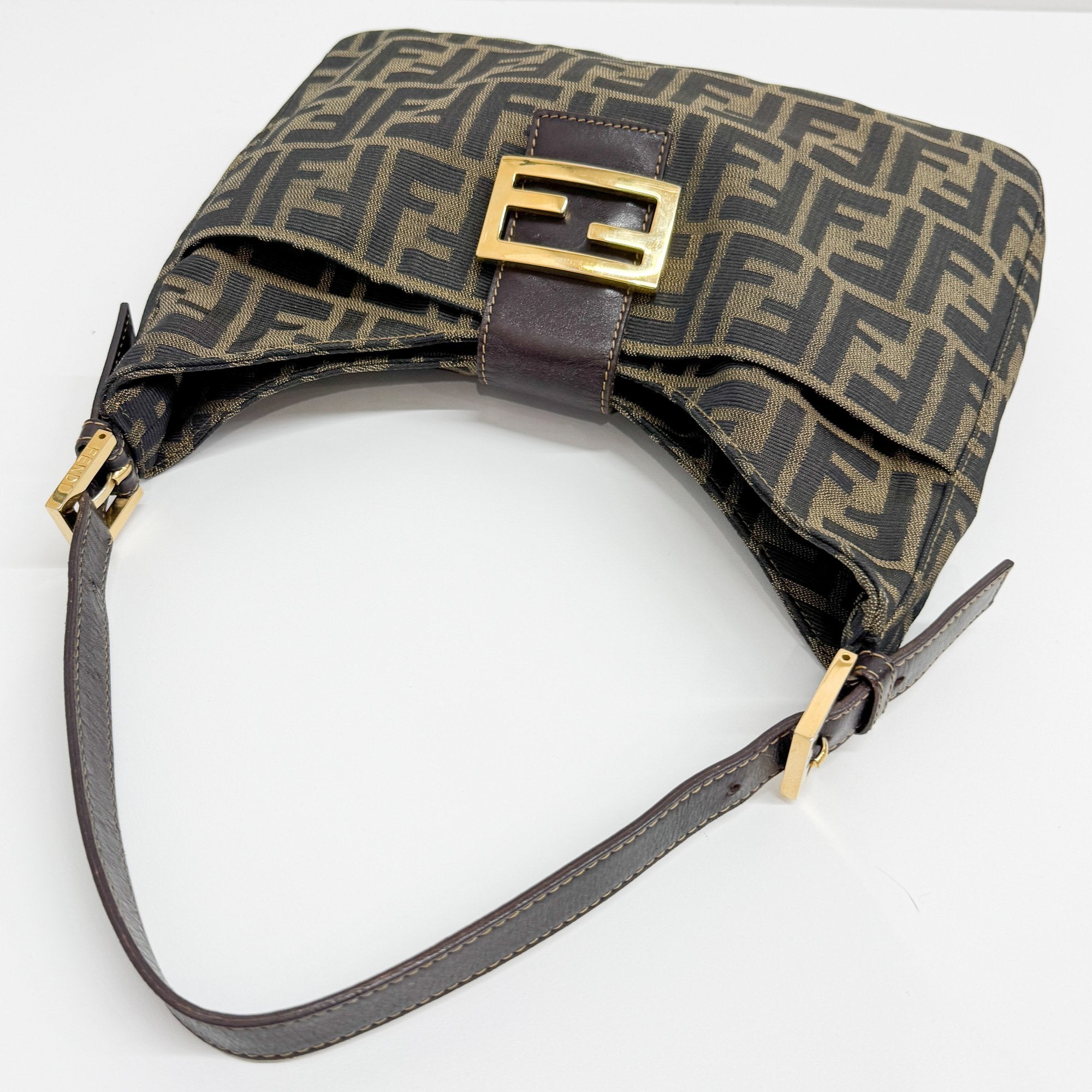 Mamma Baguette Brown Zucca Canvas Shoulder Bag