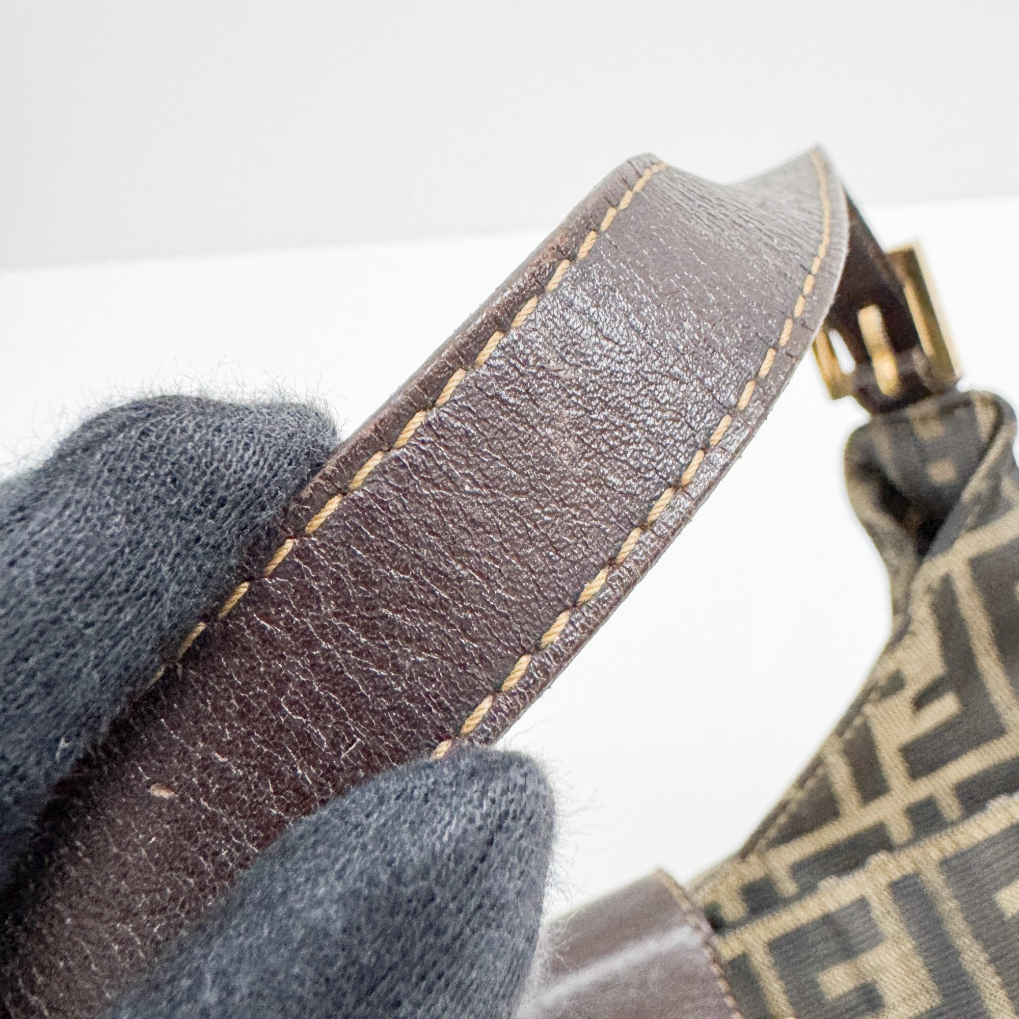 Mamma Baguette Brown Zucca Canvas Shoulder Bag