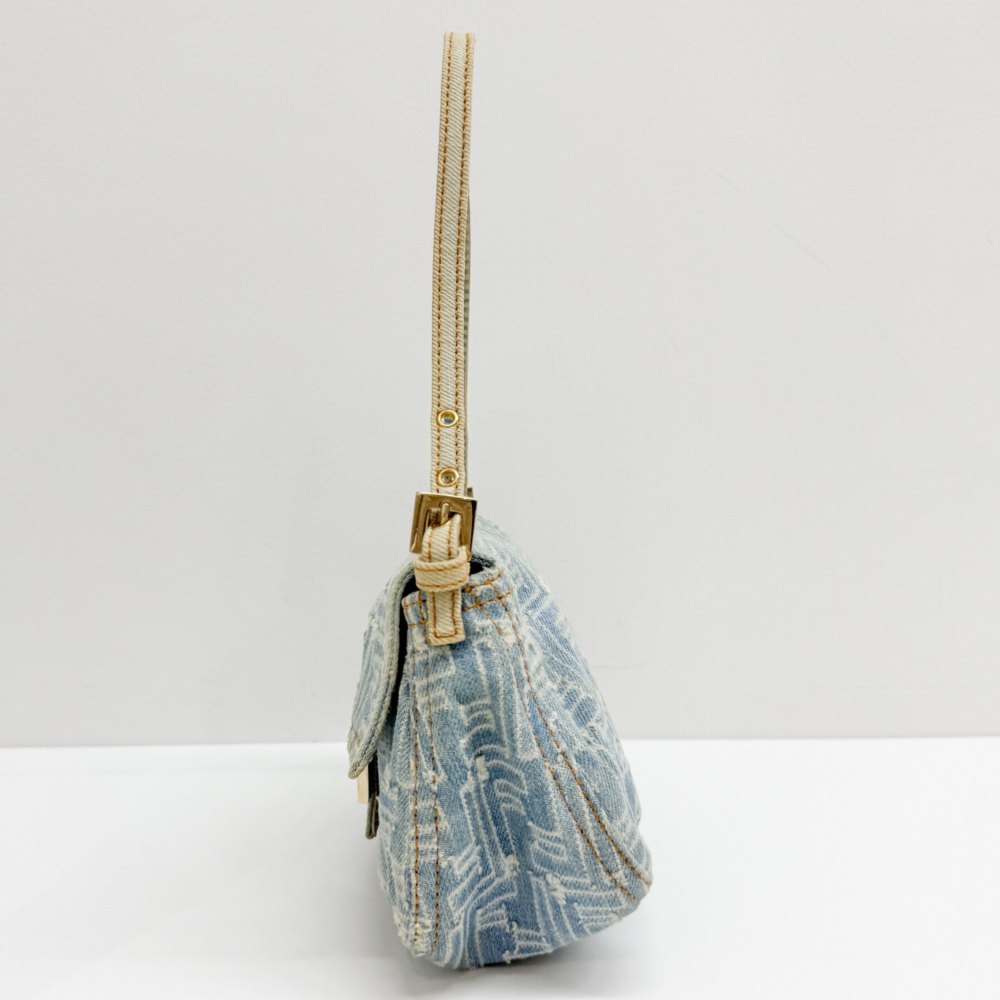Mini Mamma Baguette Blue Denim Shoulder Bag