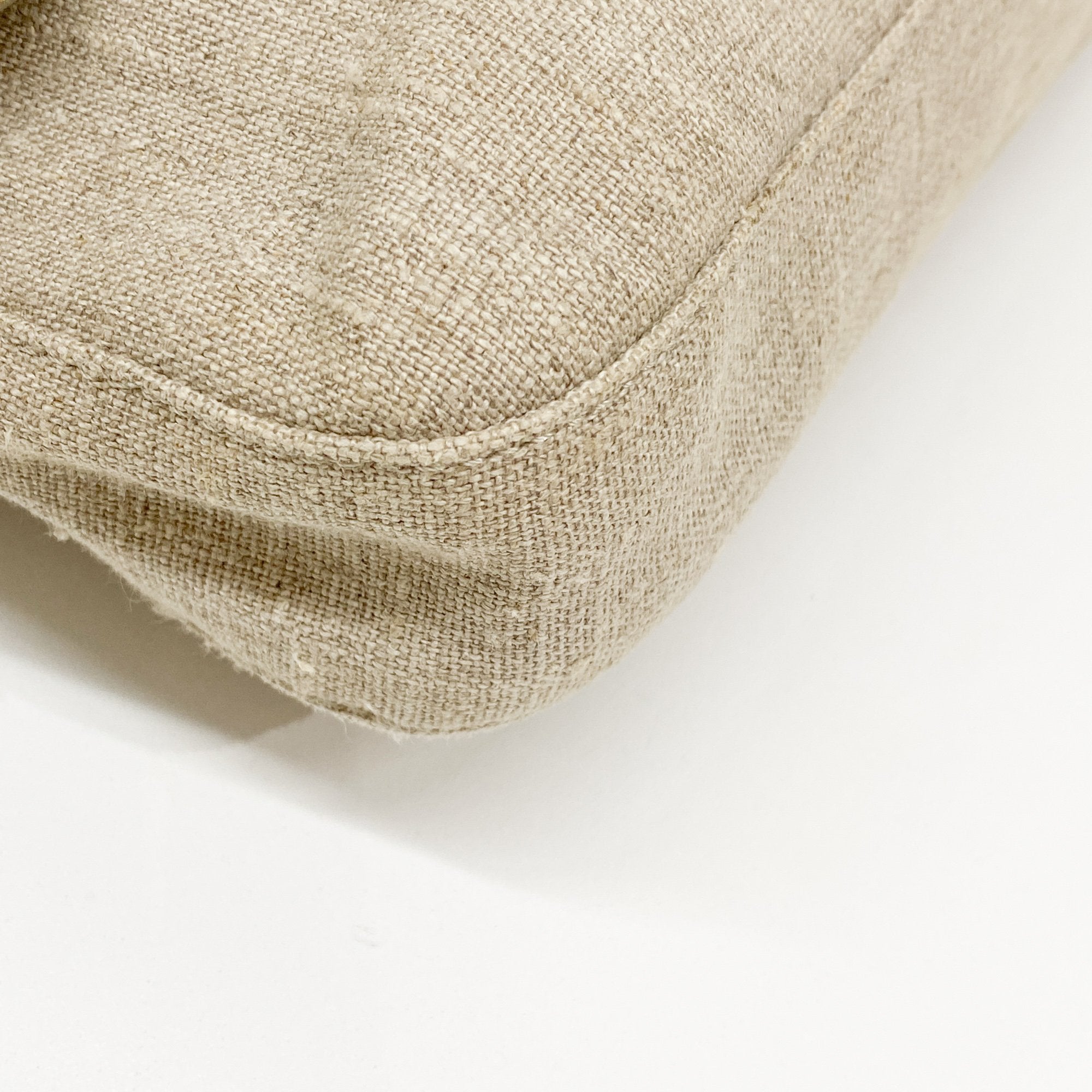 Baguette Embroidery Beige Cotton Shoulder Bag