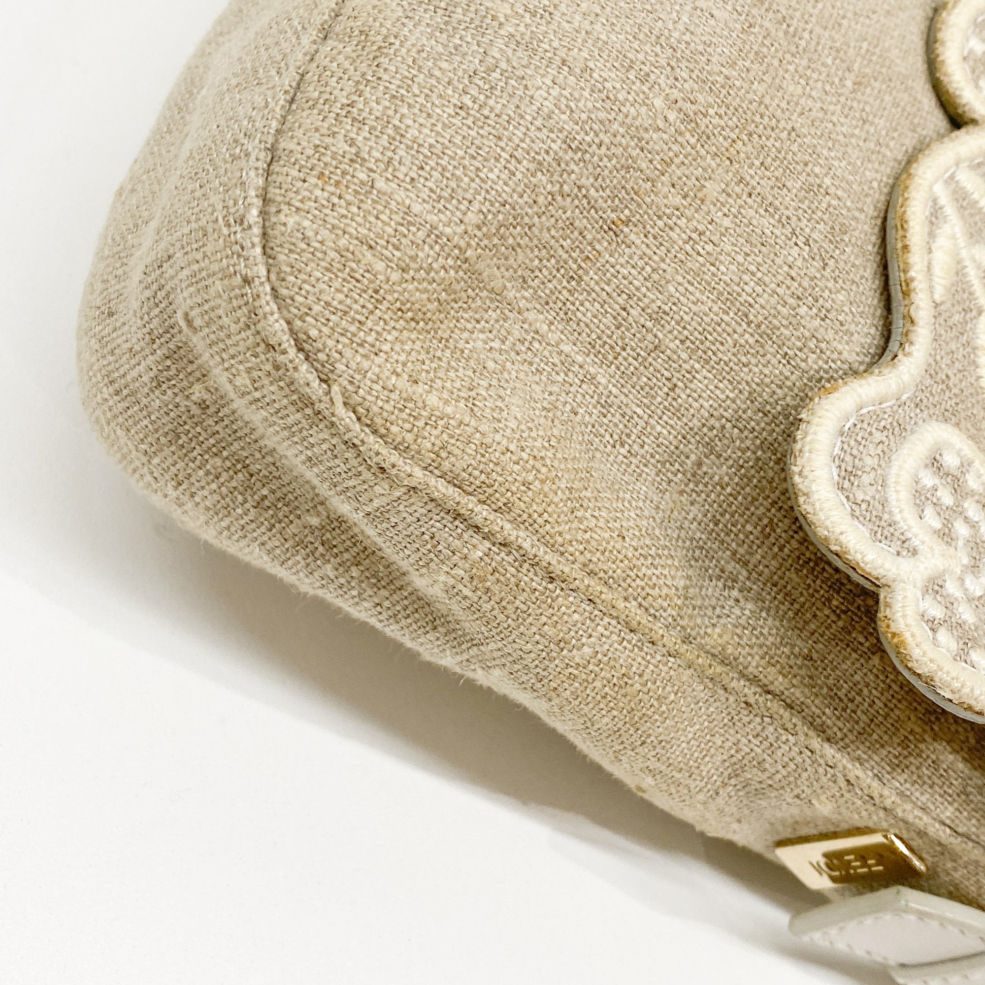 Baguette Embroidery Beige Cotton Shoulder Bag