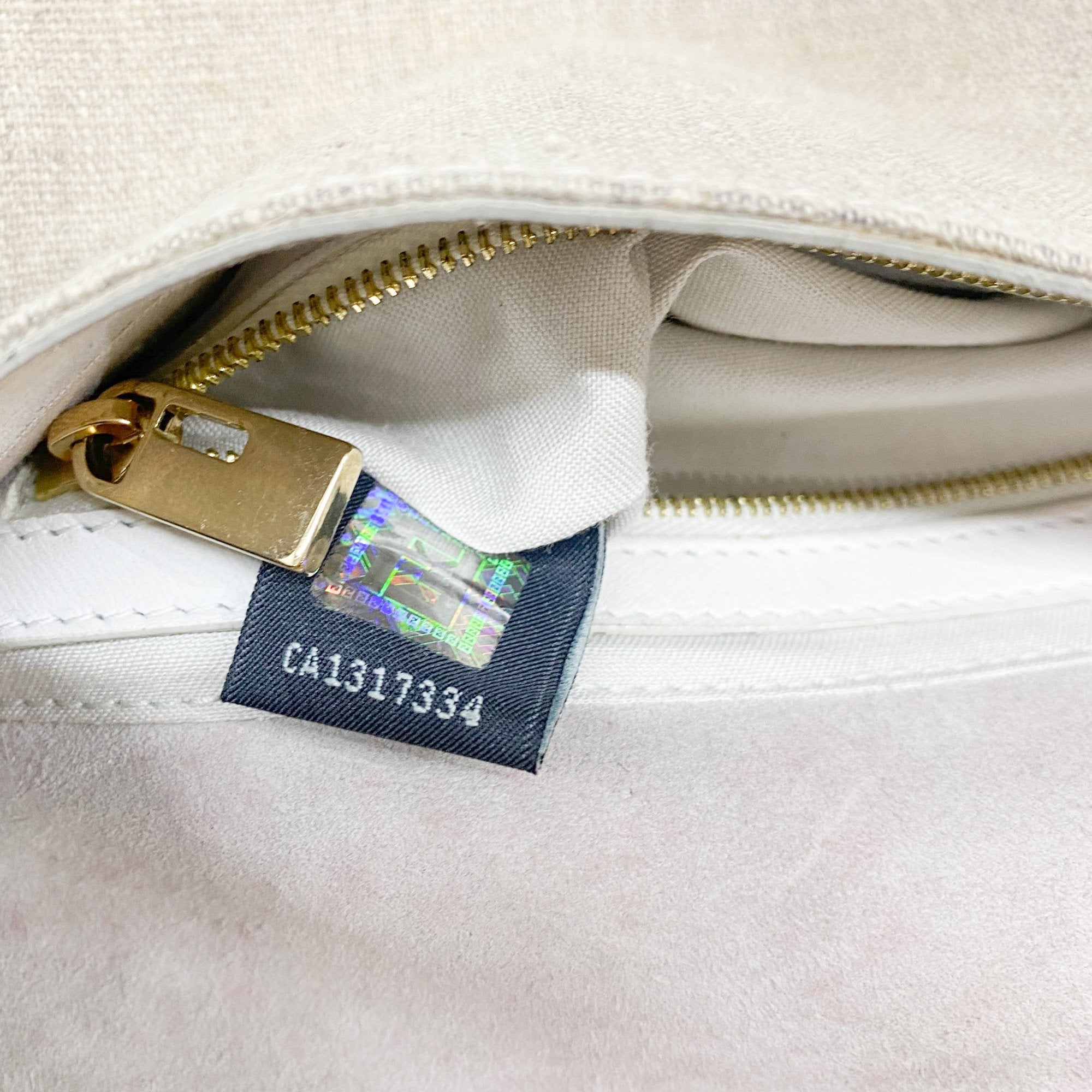 Baguette Embroidery Beige Cotton Shoulder Bag