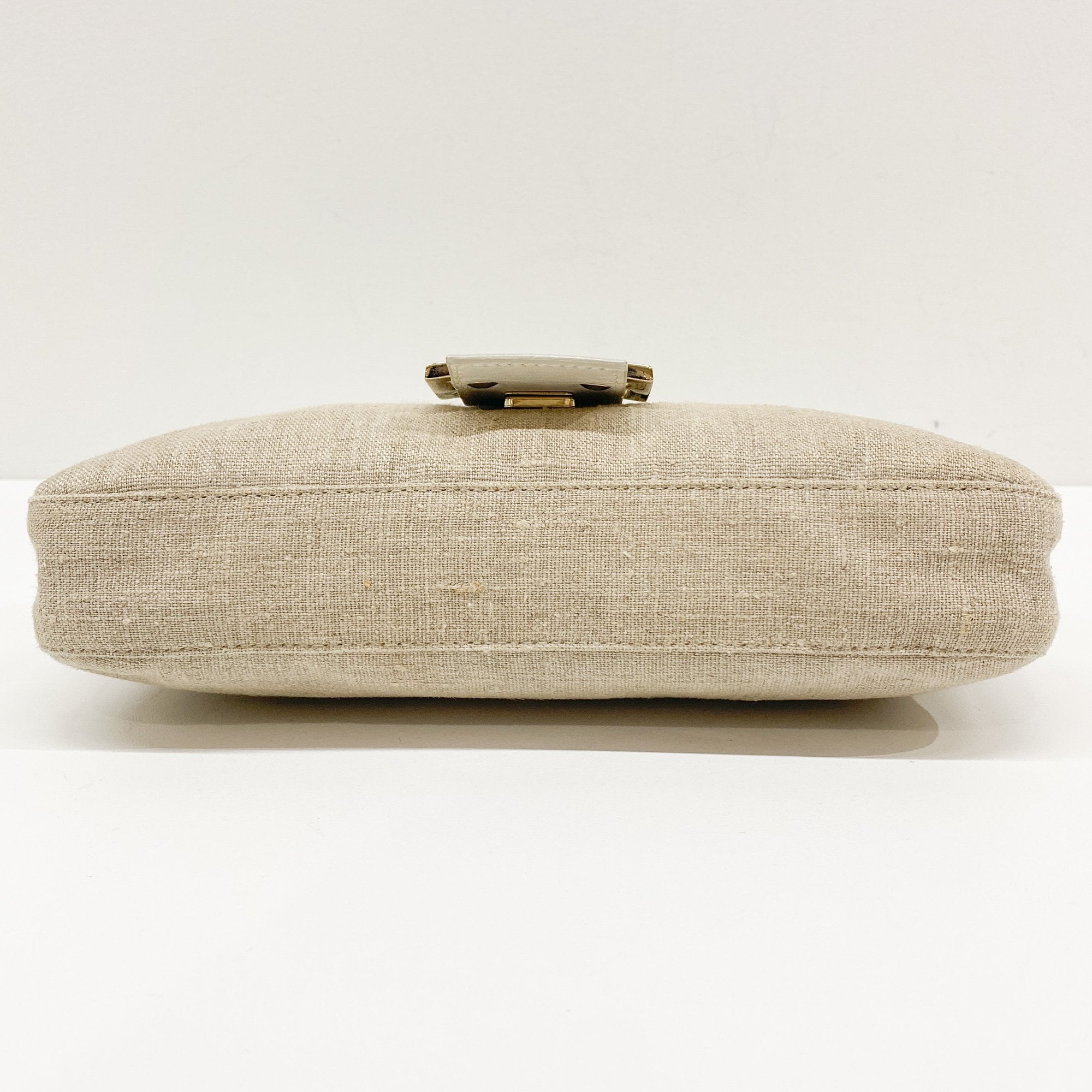 Baguette Embroidery Beige Cotton Shoulder Bag
