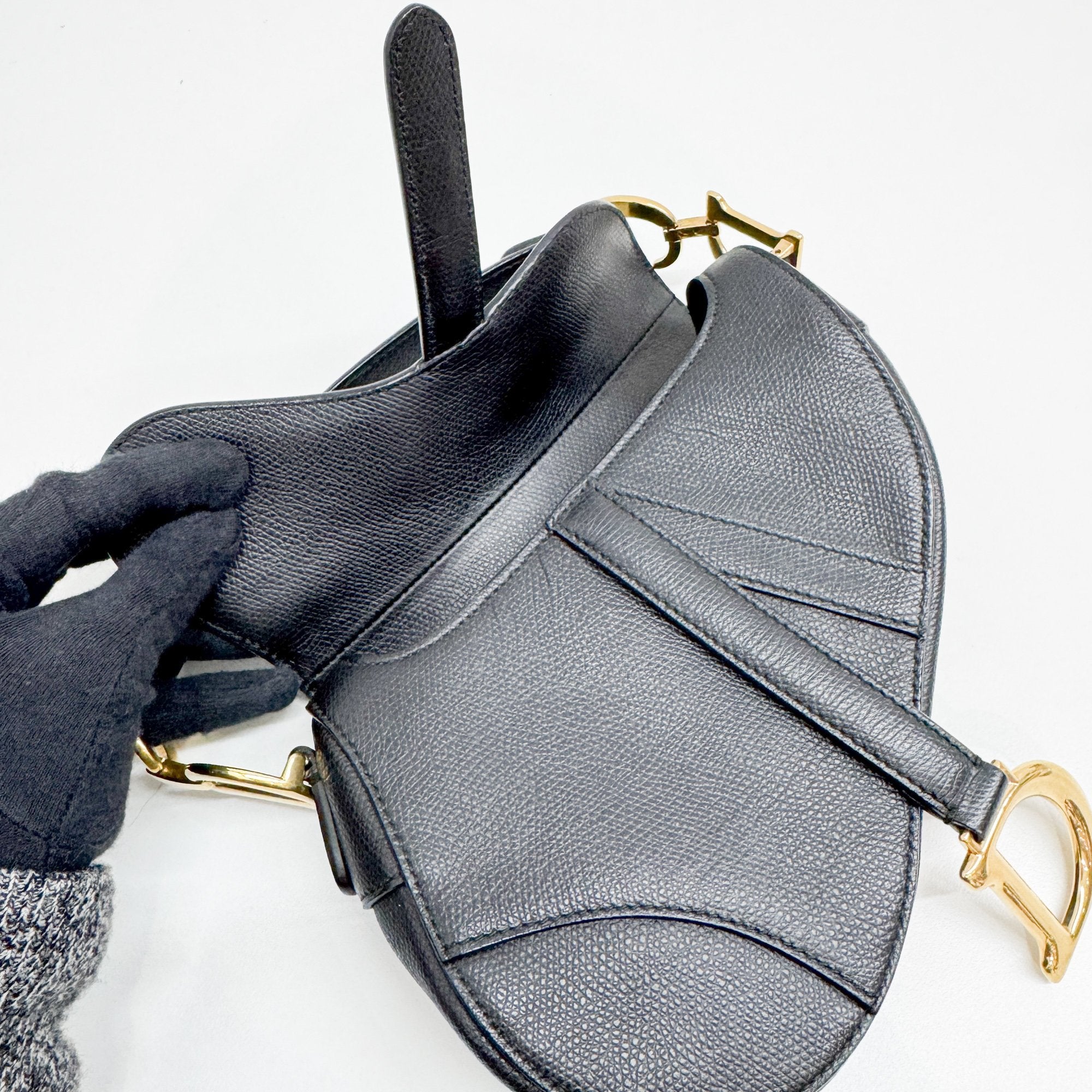 Mini Saddle Black Leather Hand Bag