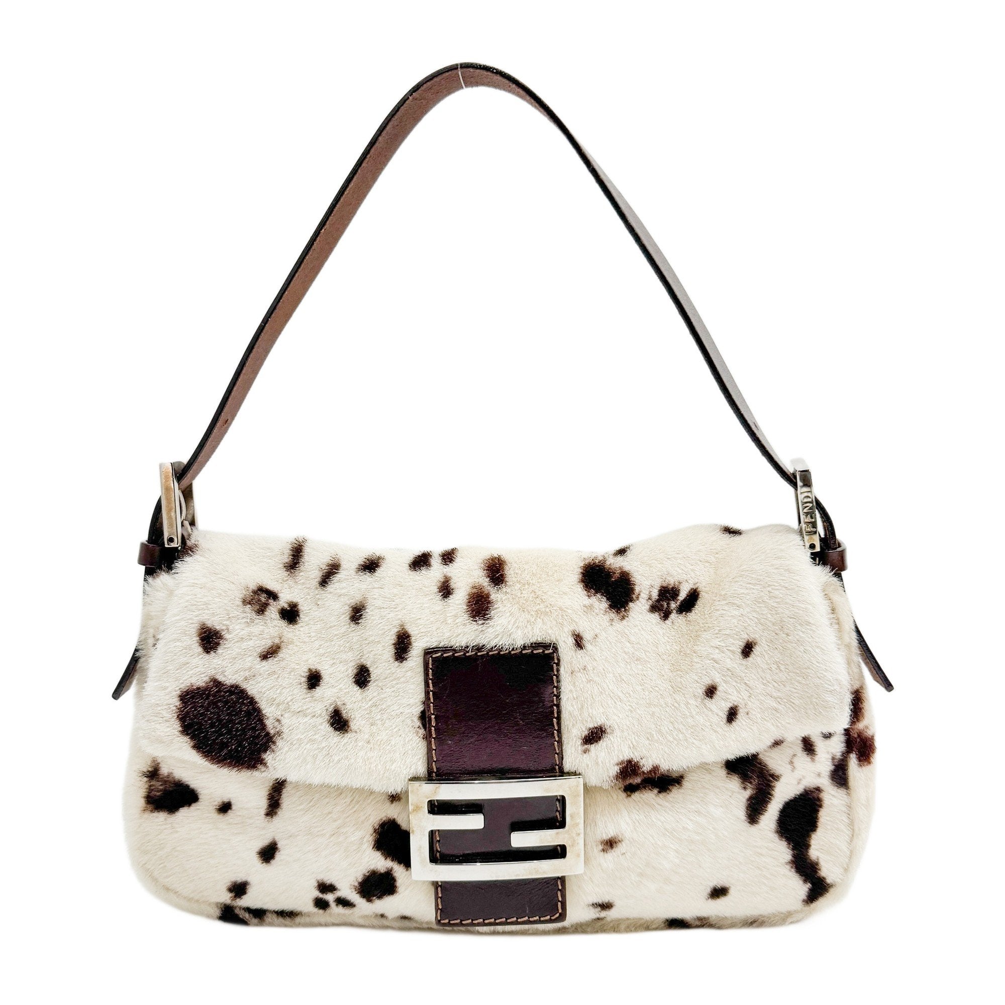 Baguette White Dalmation Print Fur Shoulder Bag
