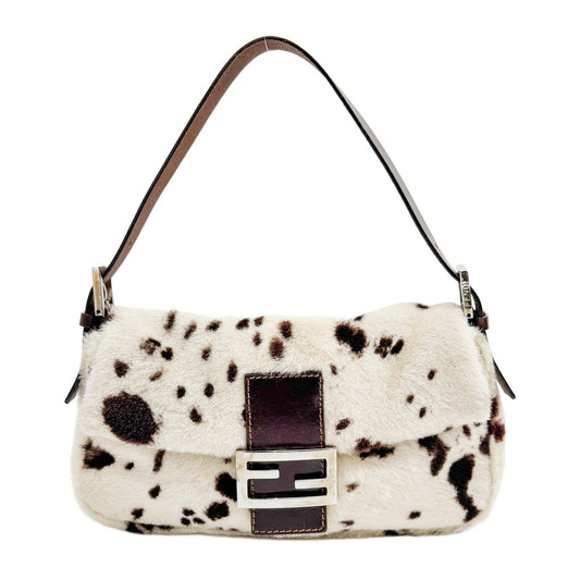 Baguette White Dalmation Print Fur Shoulder Bag