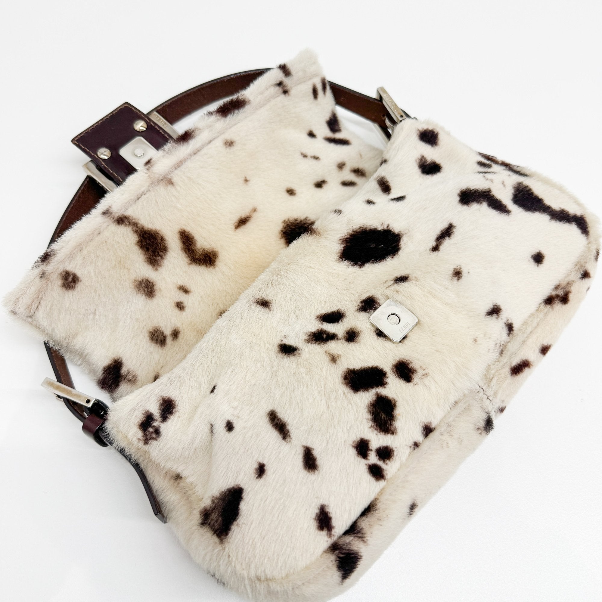 Baguette White Dalmation Print Fur Shoulder Bag