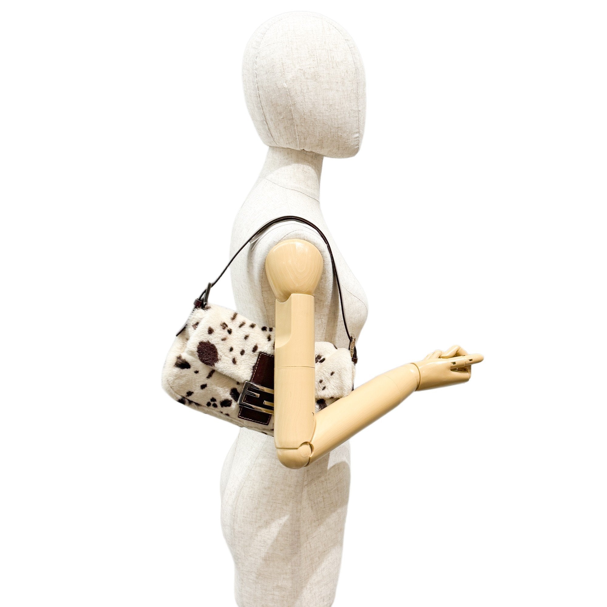 Baguette White Dalmation Print Fur Shoulder Bag