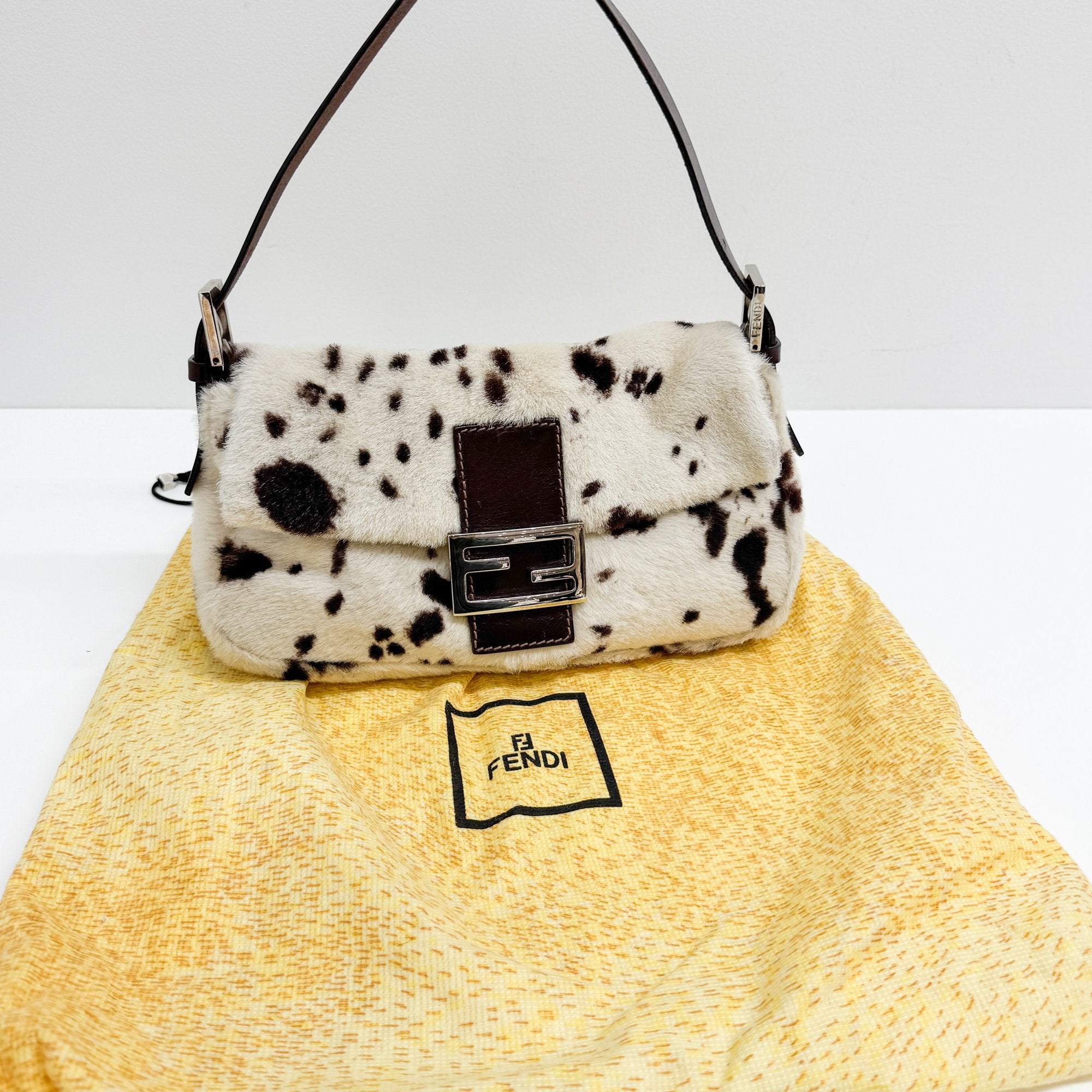 Baguette White Dalmation Print Fur Shoulder Bag