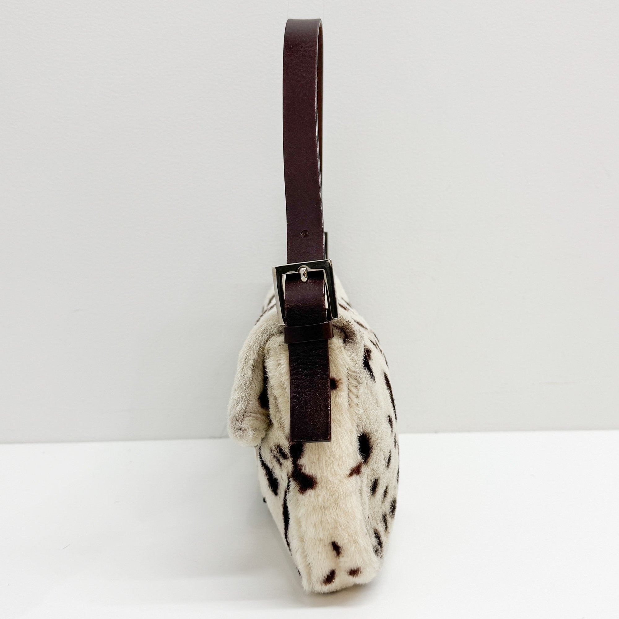 Baguette White Dalmation Print Fur Shoulder Bag