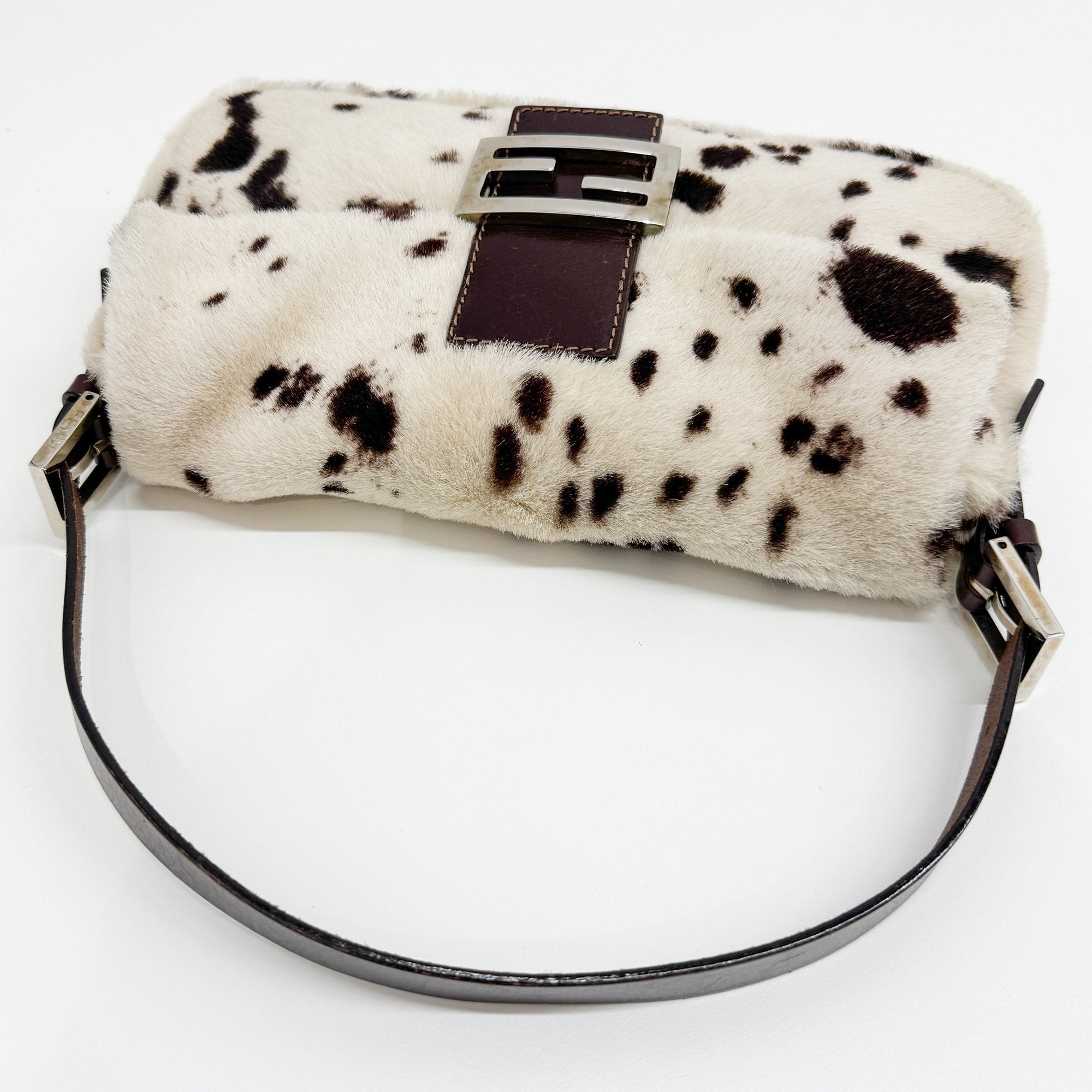 Baguette White Dalmation Print Fur Shoulder Bag