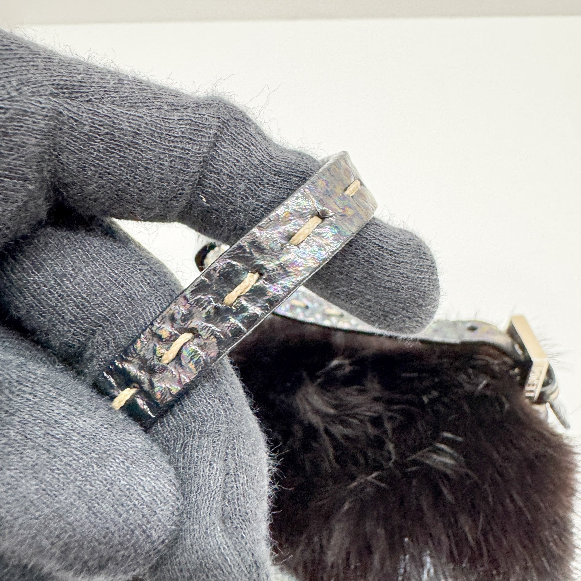 Mini Mamma Baguette Black Fur Shoulder Bag