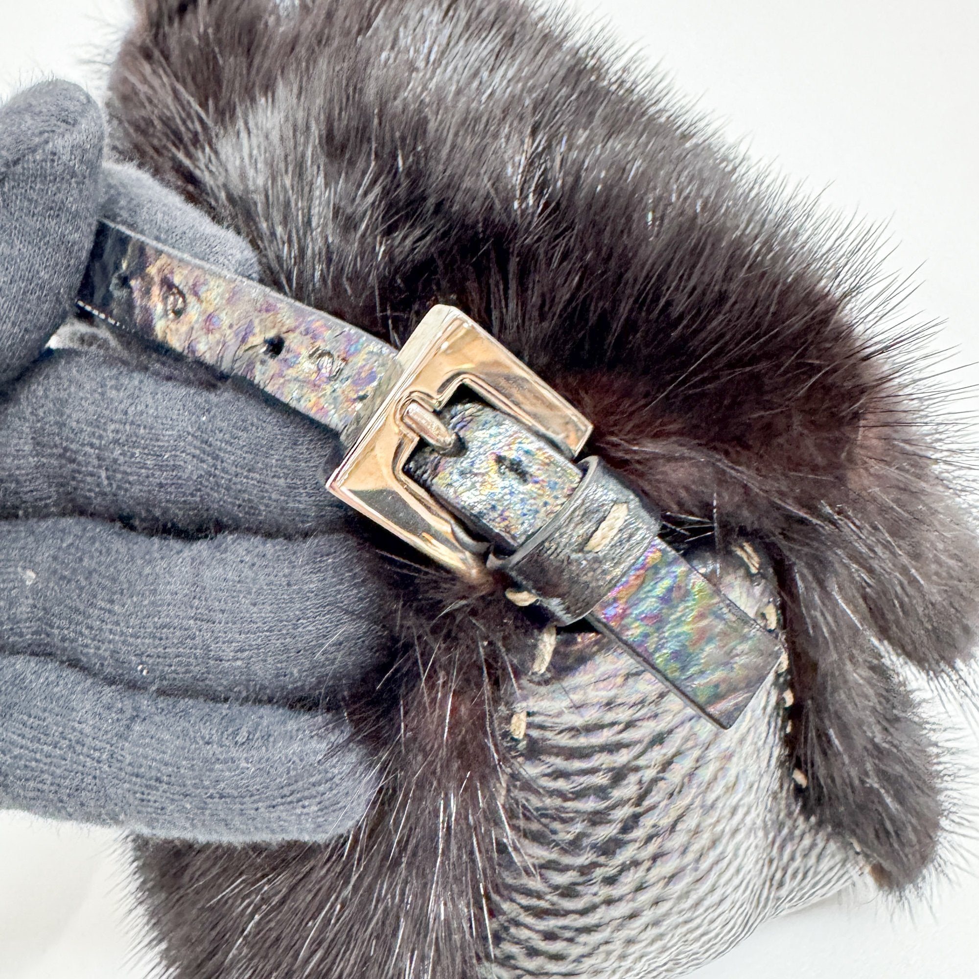 Mini Mamma Baguette Black Fur Shoulder Bag