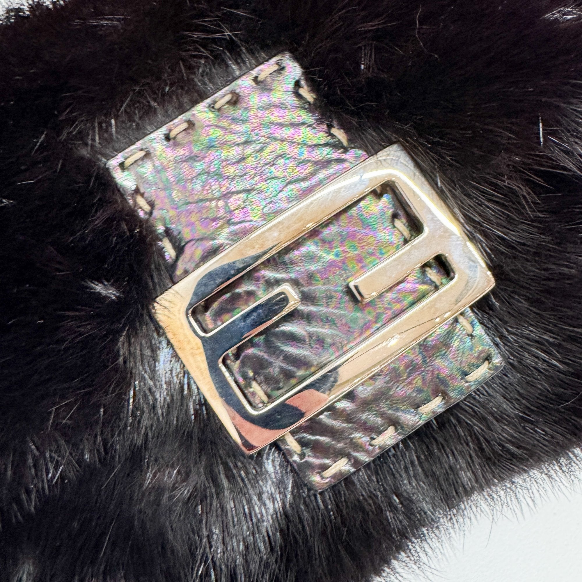 Mini Mamma Baguette Black Fur Shoulder Bag