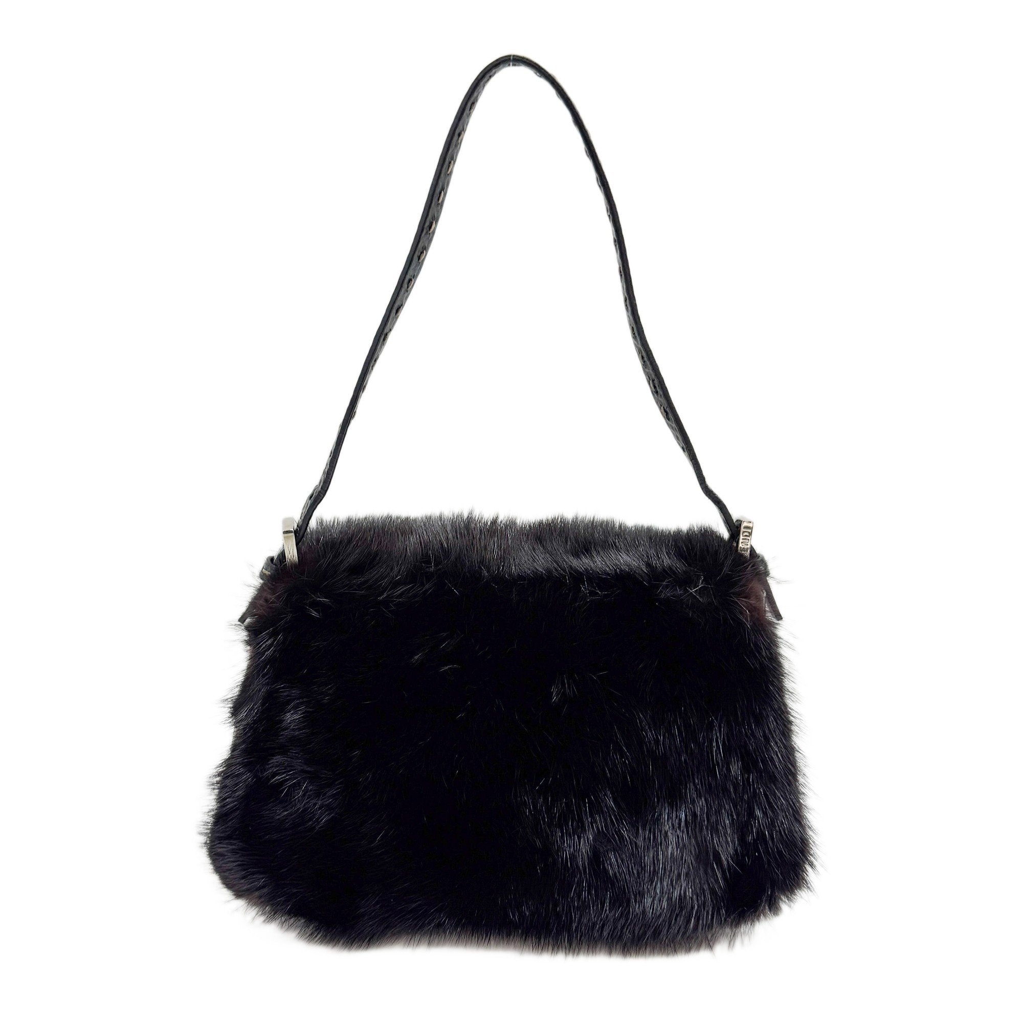 Mini Mamma Baguette Black Fur Shoulder Bag