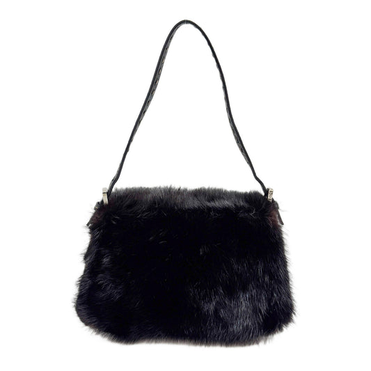 Mini Mamma Baguette Black Fur Shoulder Bag