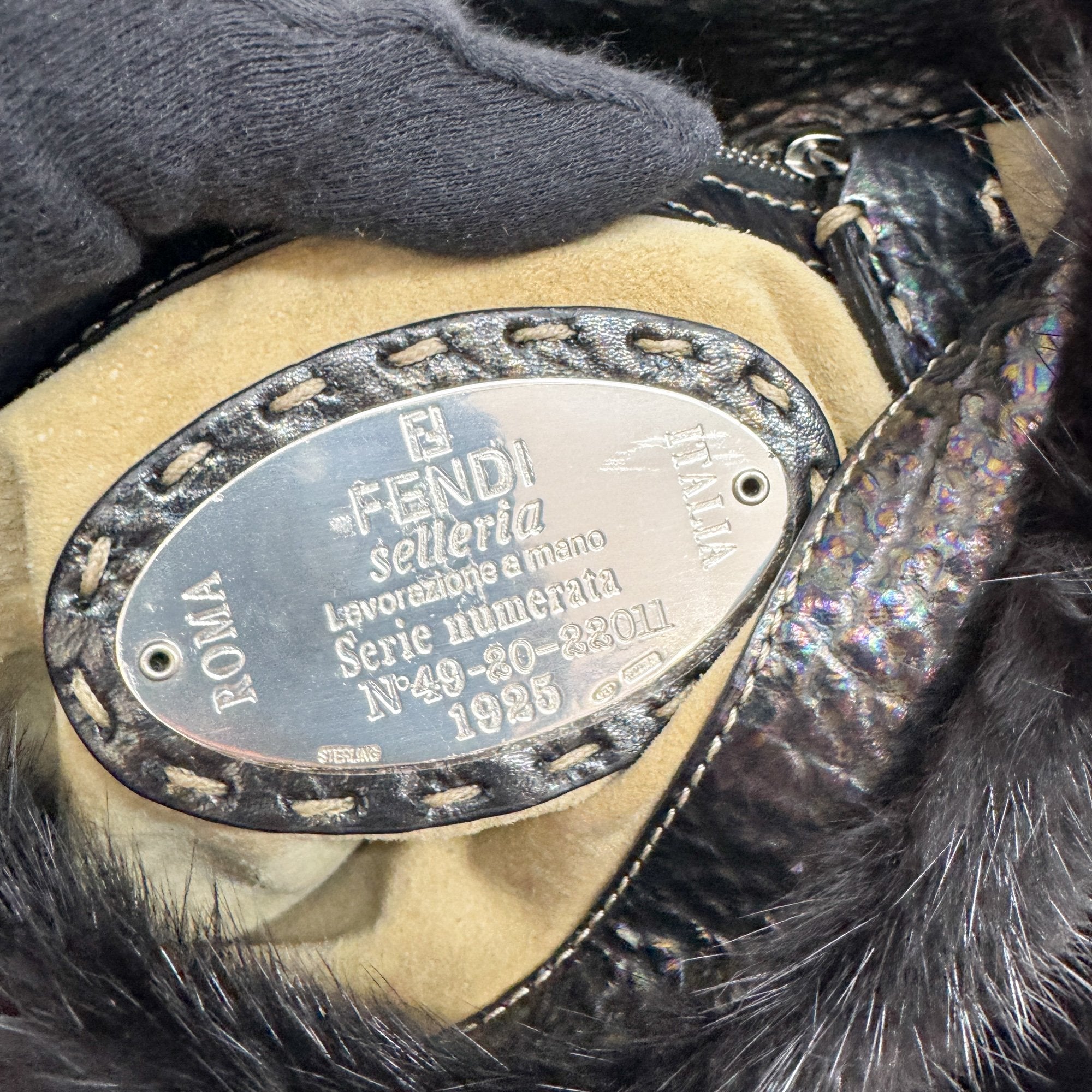 Mini Mamma Baguette Black Fur Shoulder Bag