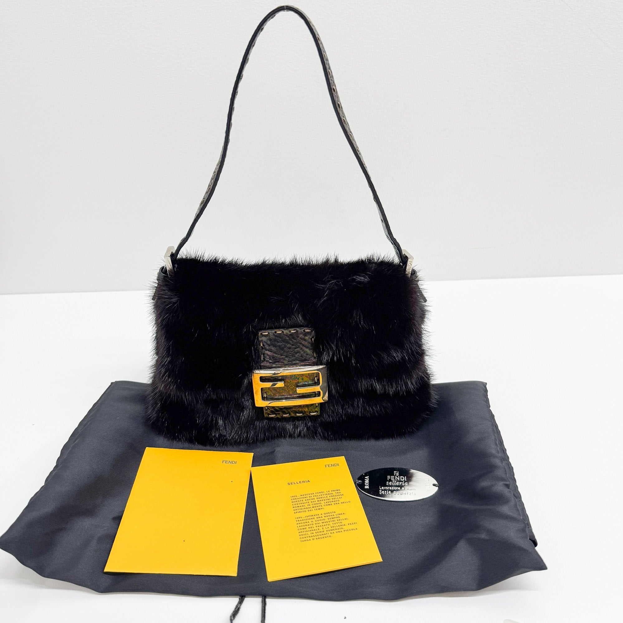 Mini Mamma Baguette Black Fur Shoulder Bag