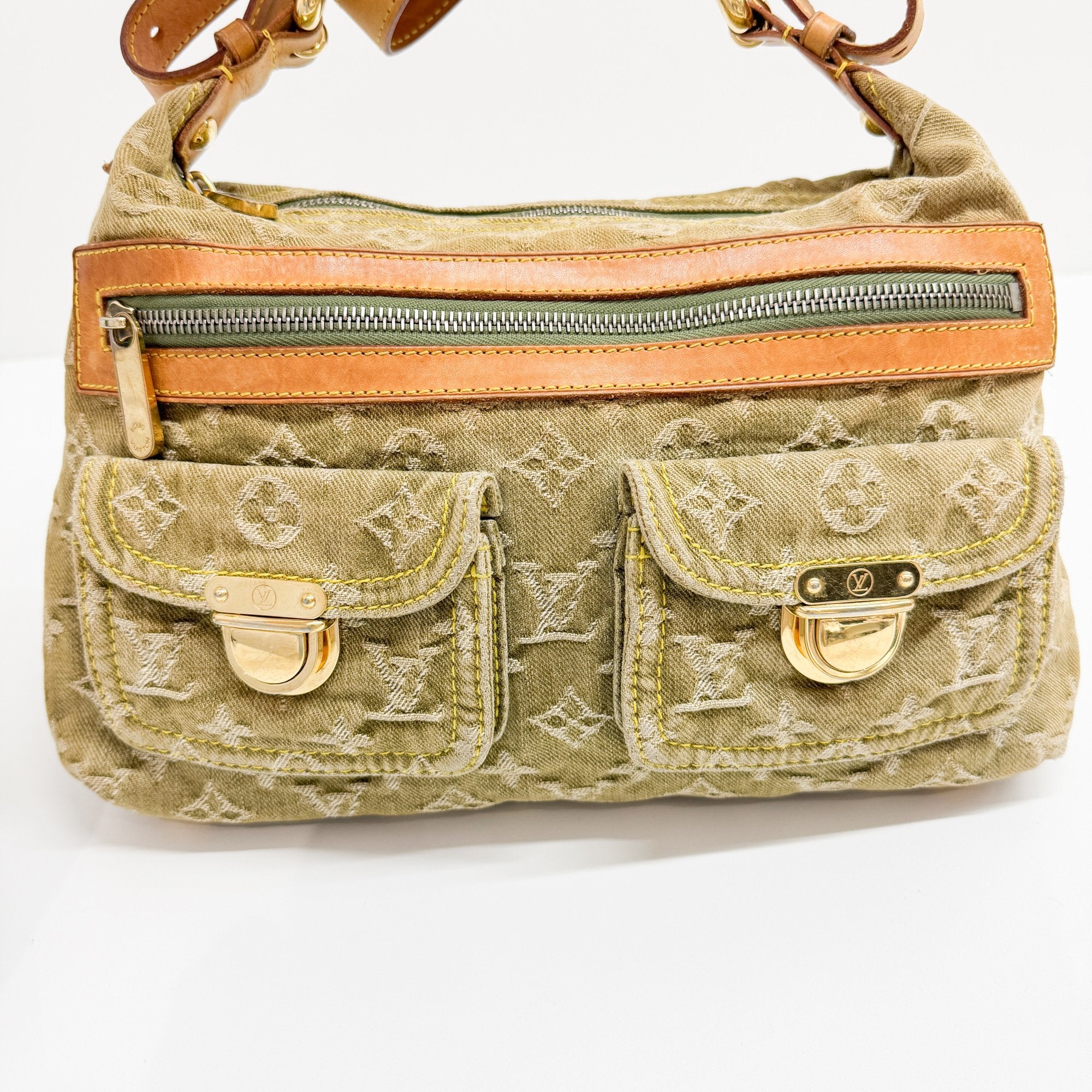 Baggy Green Denim Monogram Shoulder Bag