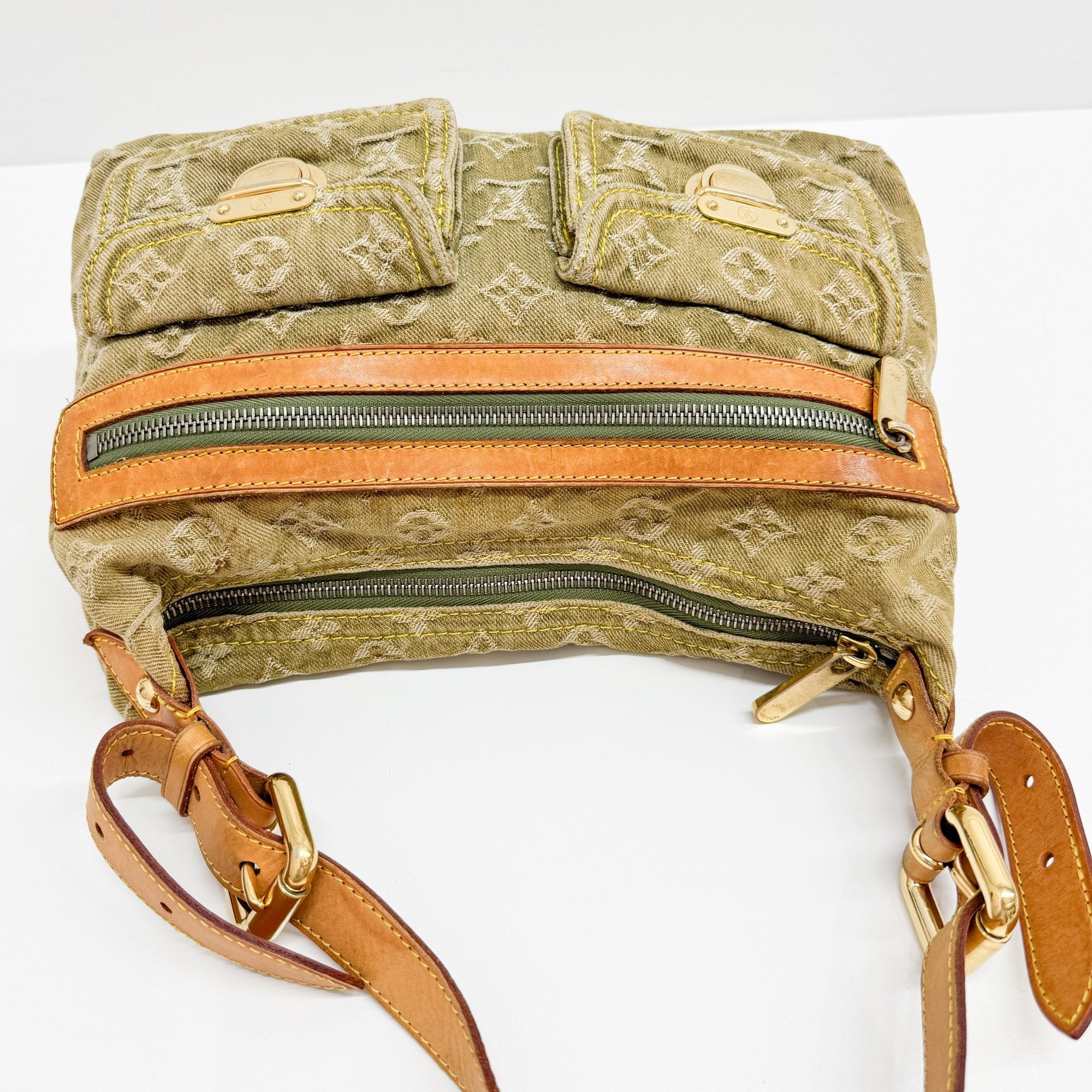 Baggy Green Denim Monogram Shoulder Bag