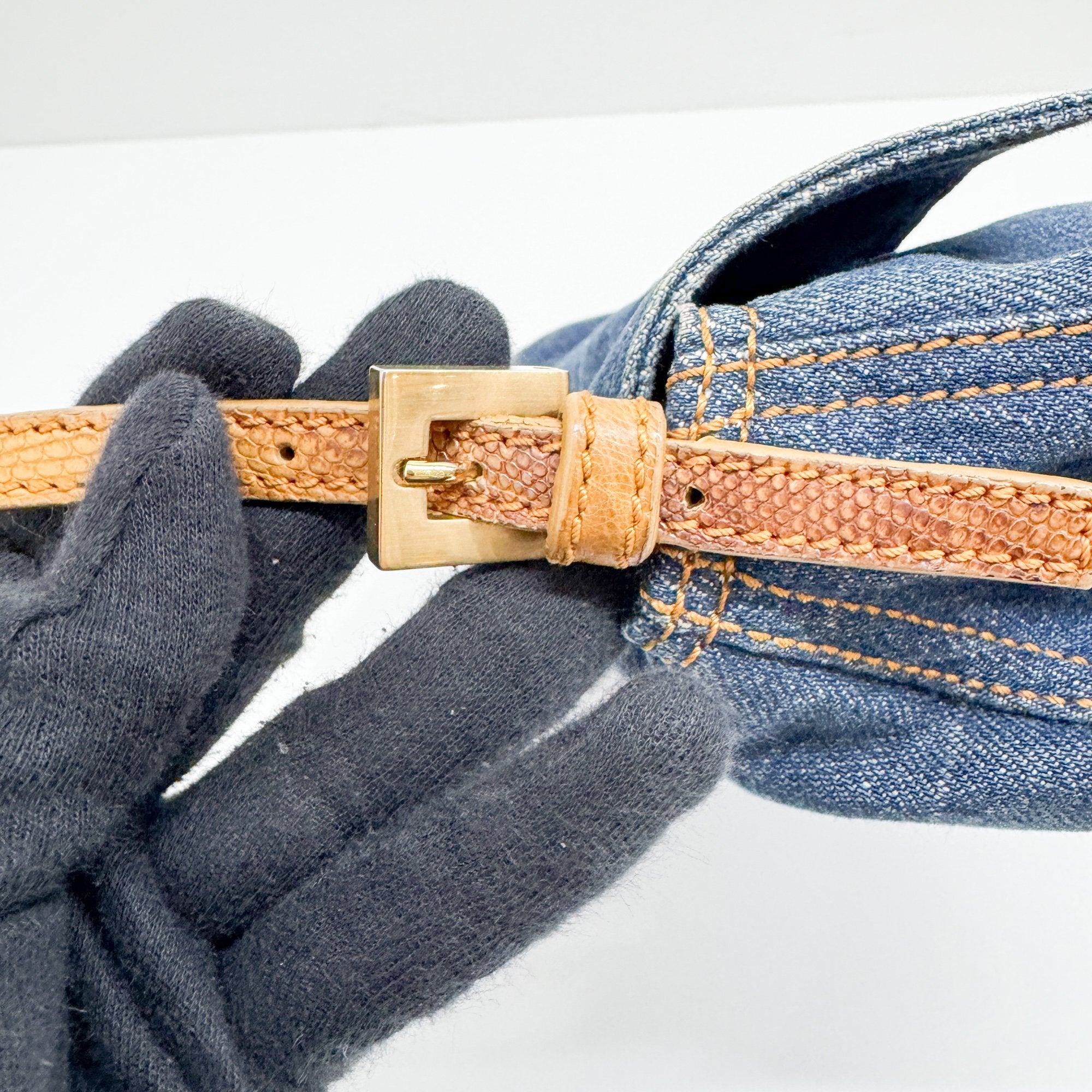 Baguette Blue Denim Shoulder Bag