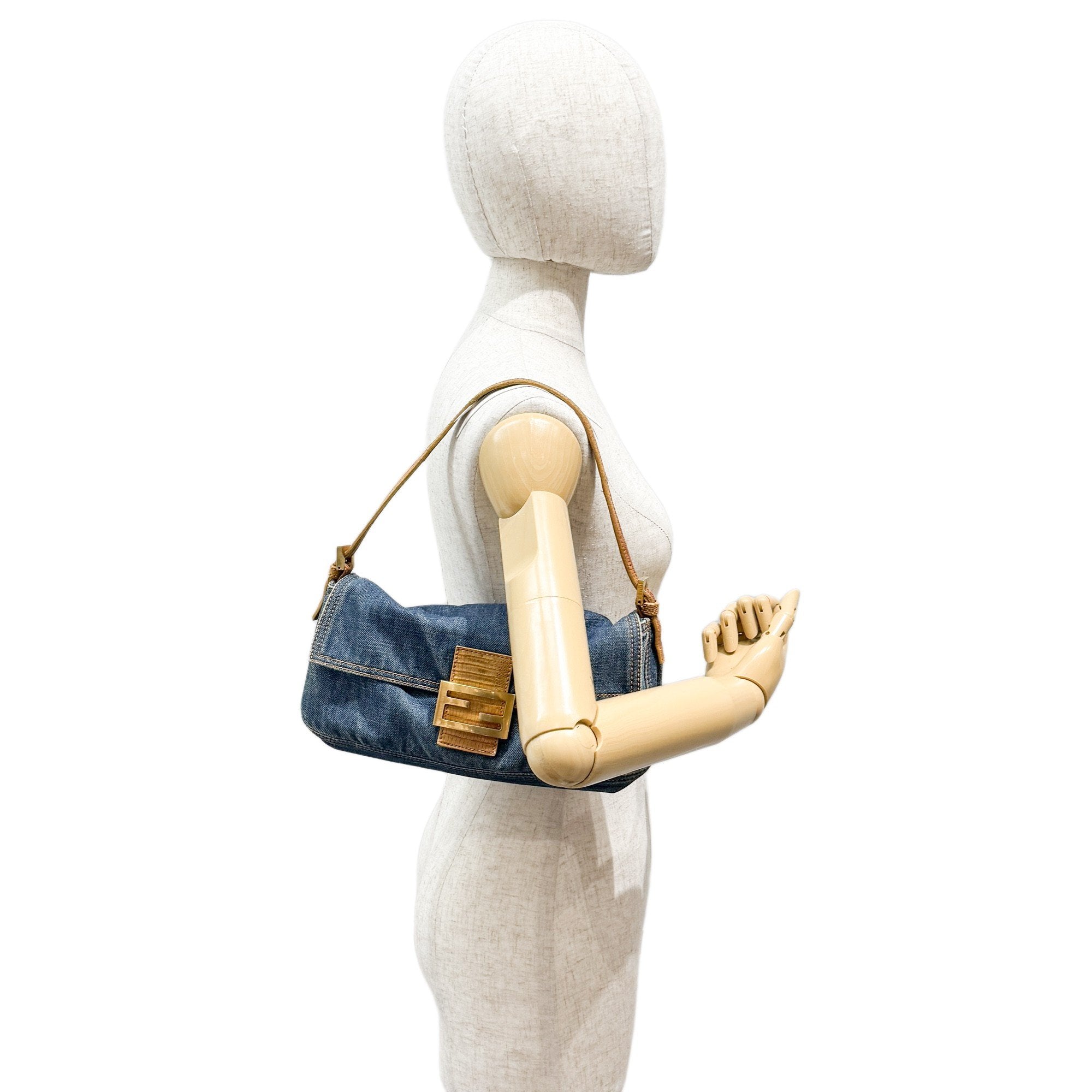 Baguette Blue Denim Shoulder Bag