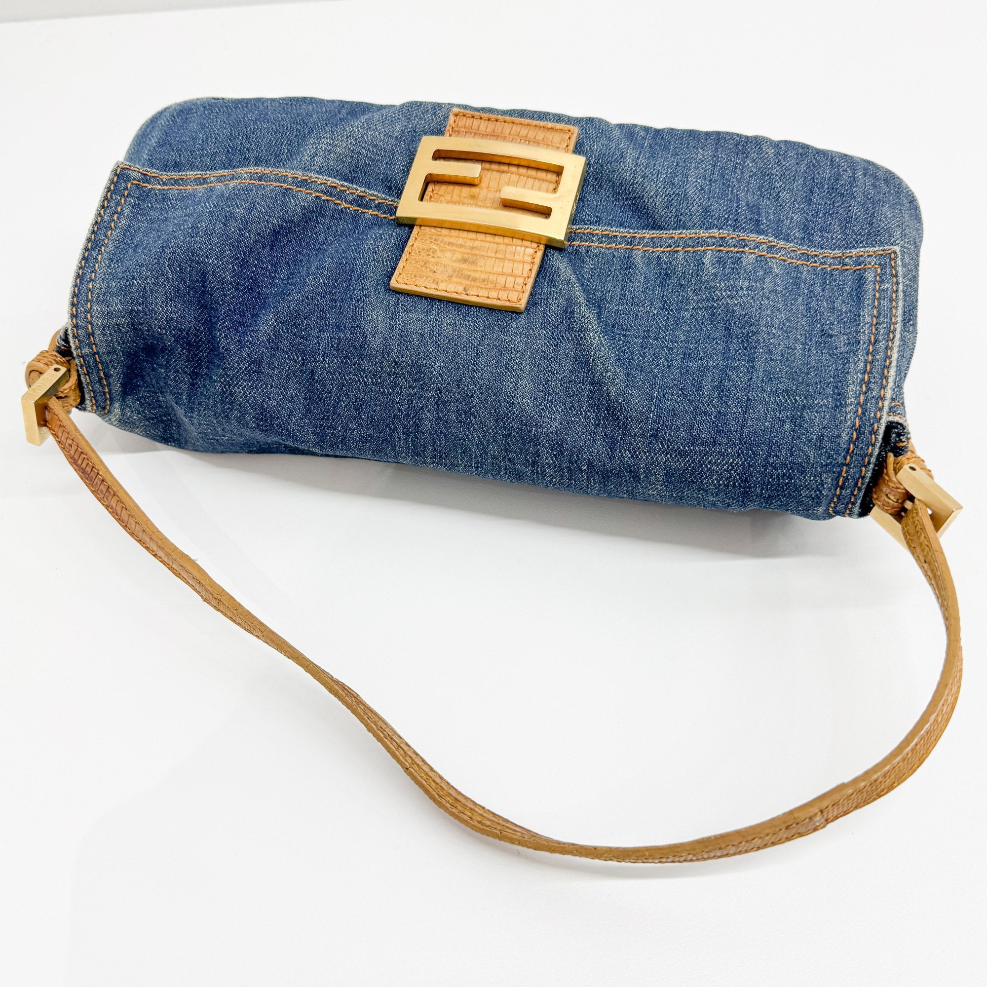 Baguette Blue Denim Shoulder Bag