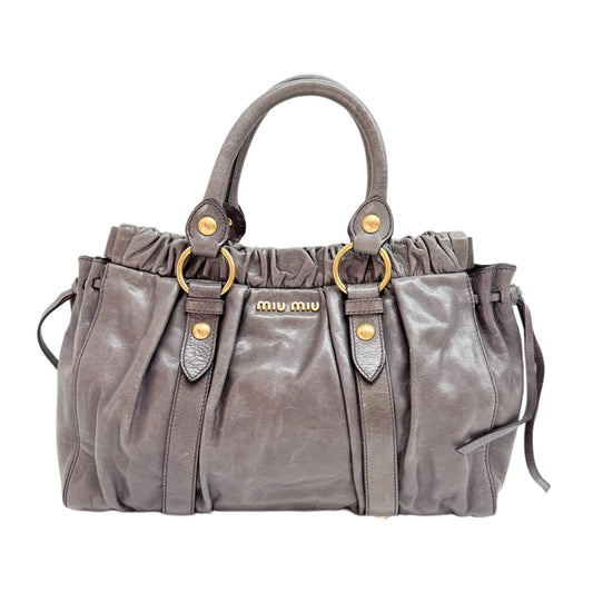 Vitello Grey Calfskin Leather Two Way Bag