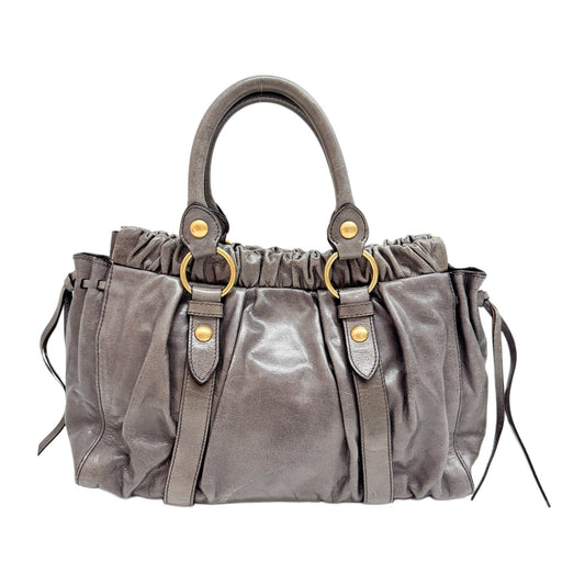 Vitello Grey Calfskin Leather Two Way Bag