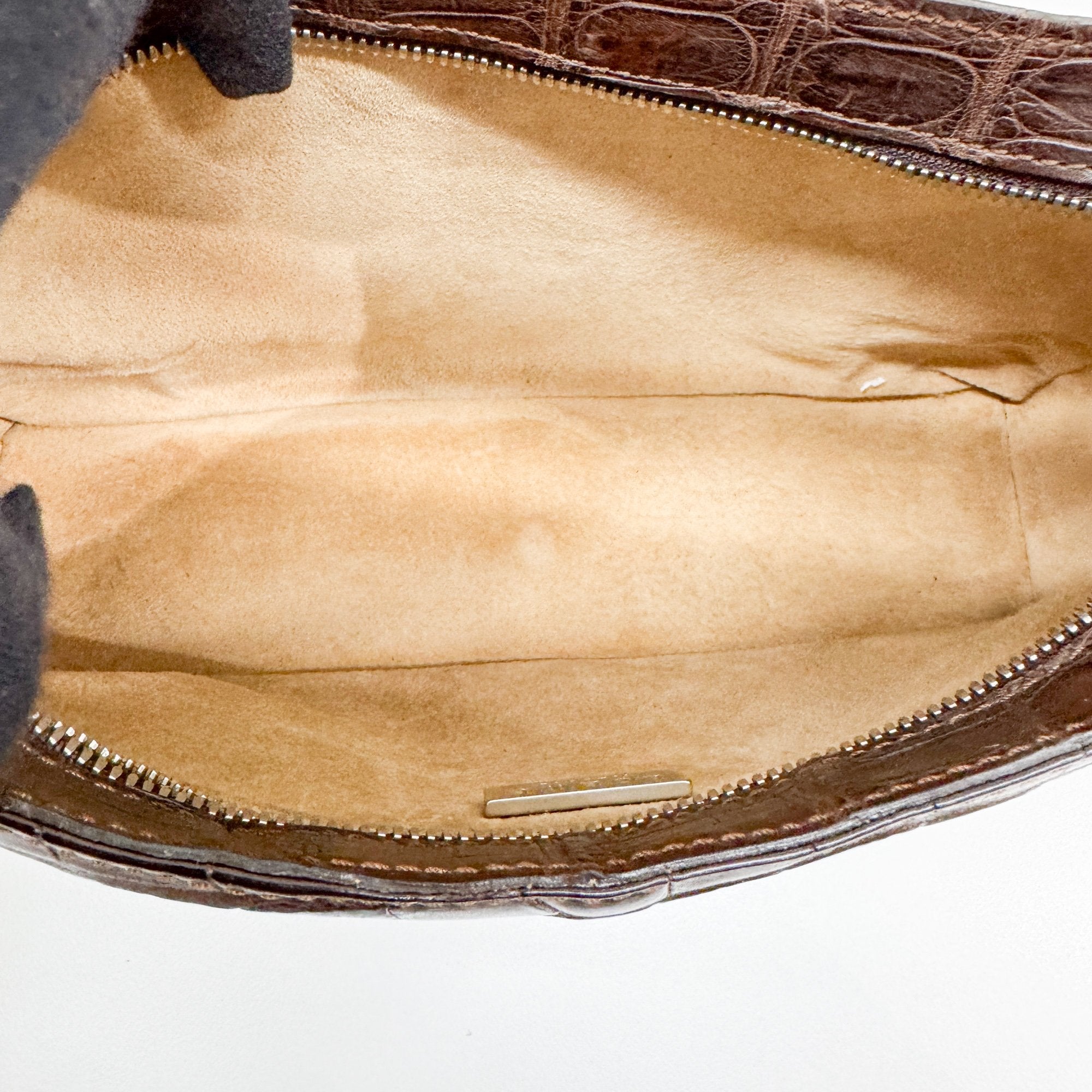 Brown Crocodile Embossed Leather Shoulder Bag