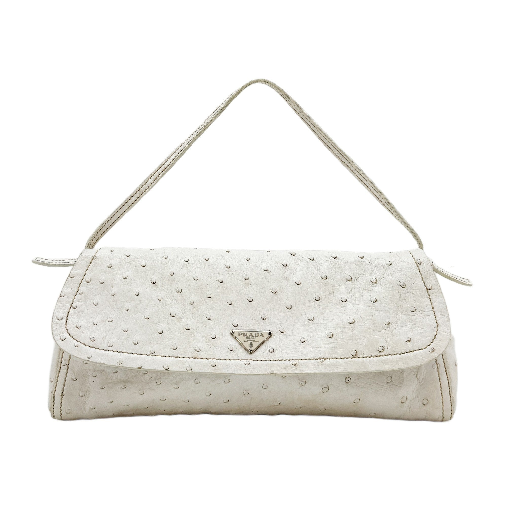 White Ostrich Leather Shoulder Bag
