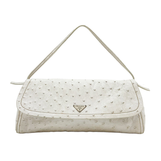 White Ostrich Leather Shoulder Bag