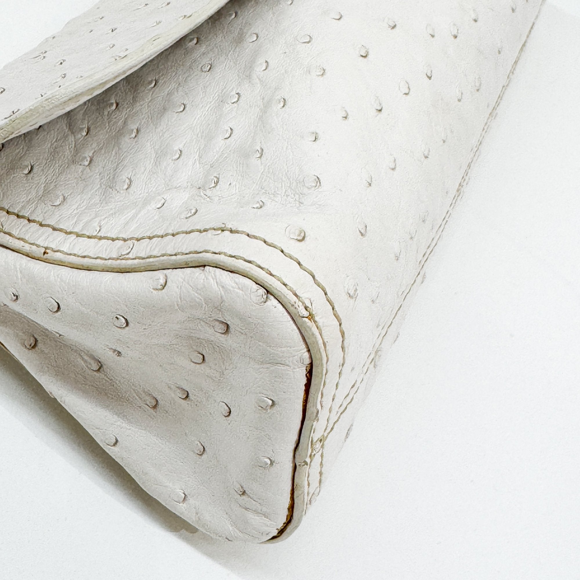 White Ostrich Leather Shoulder Bag