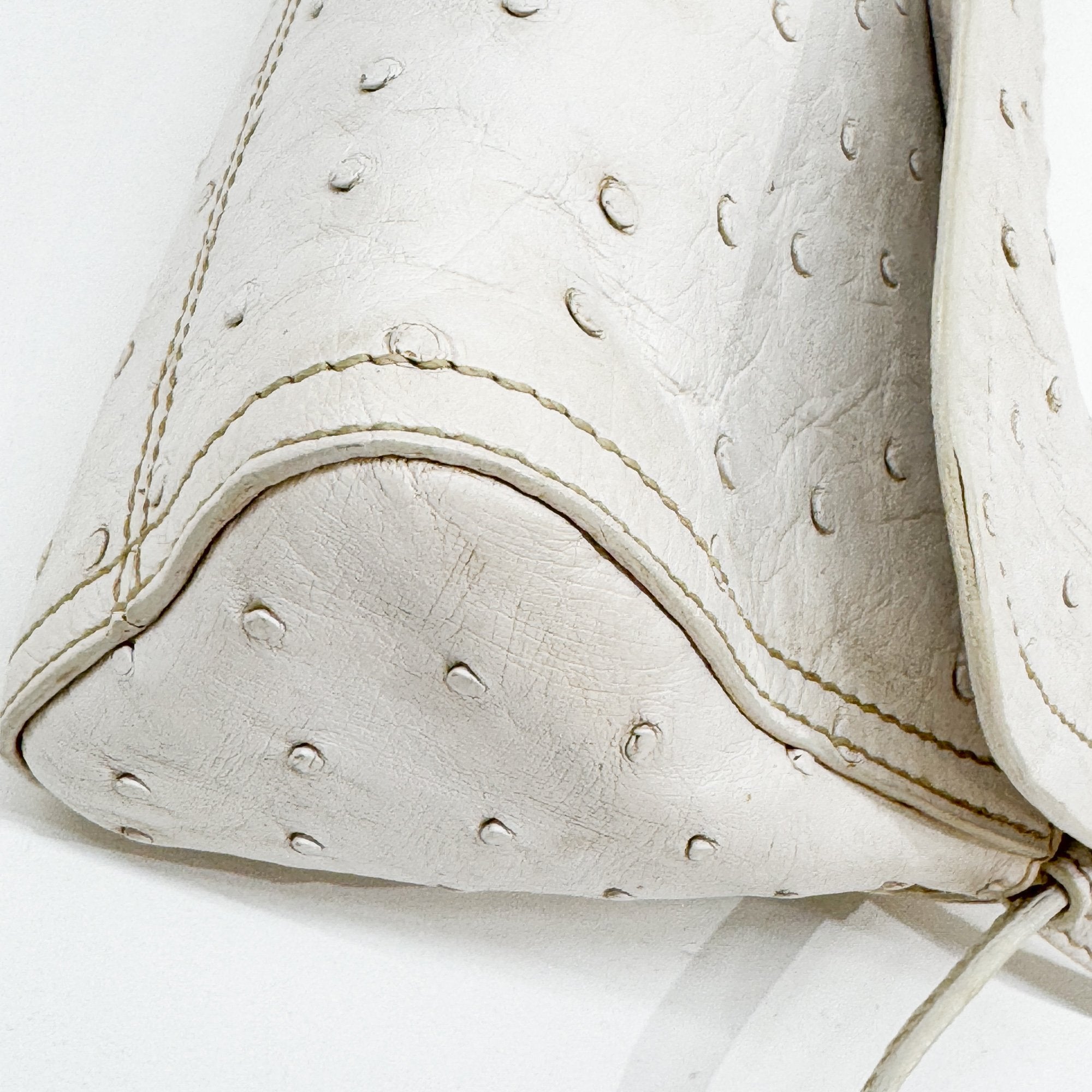 White Ostrich Leather Shoulder Bag