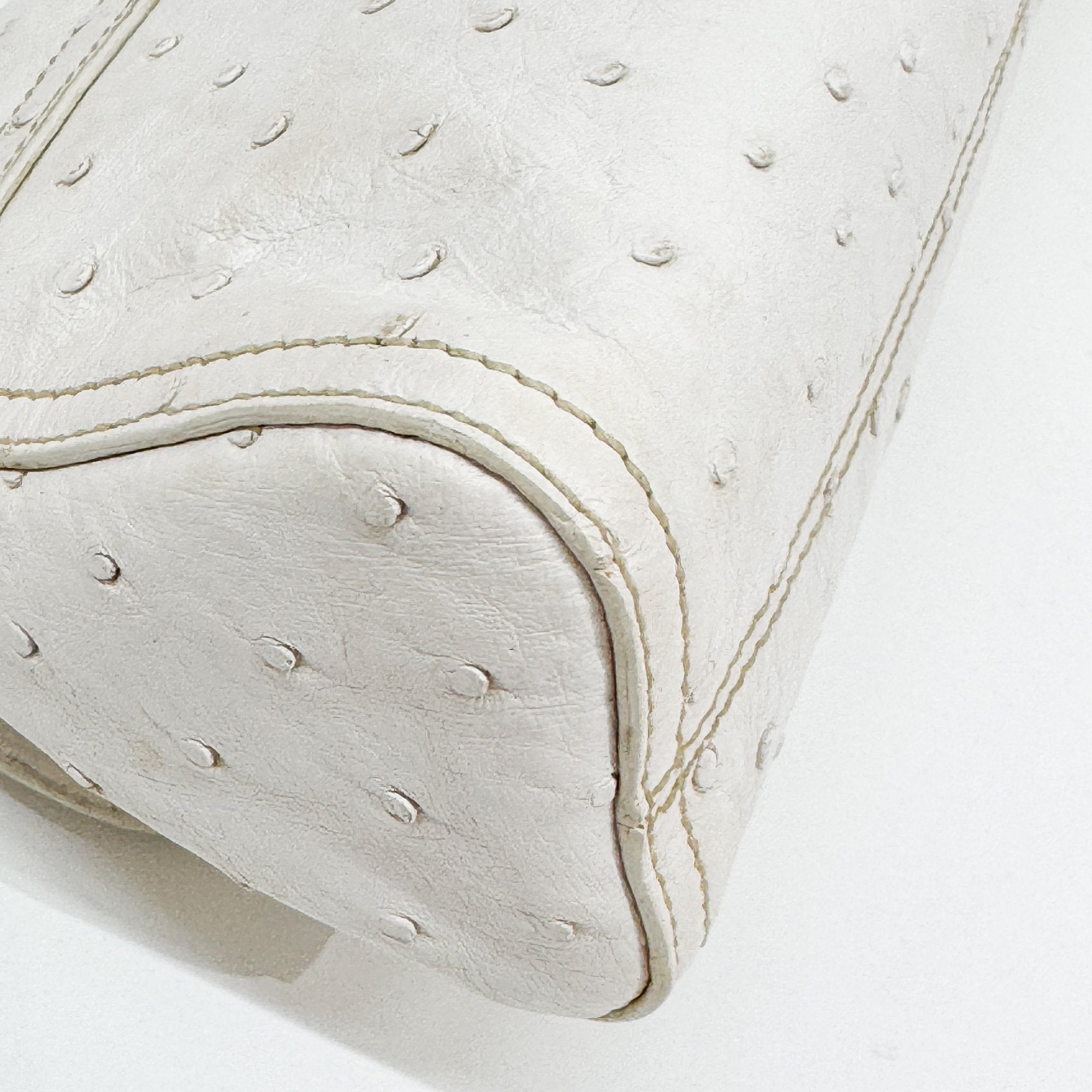 White Ostrich Leather Shoulder Bag
