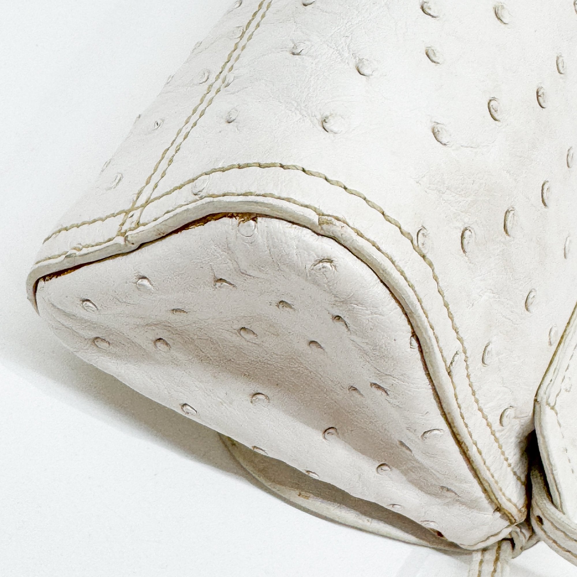 White Ostrich Leather Shoulder Bag