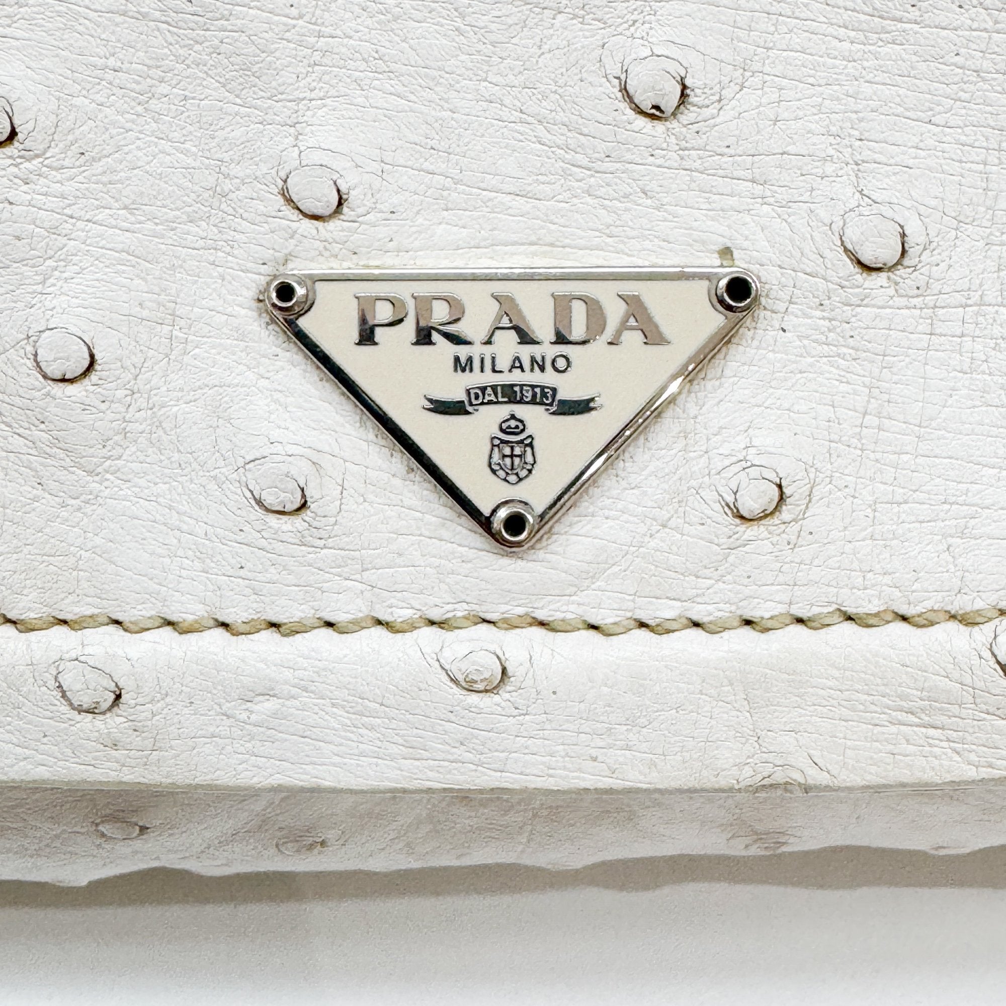 White Ostrich Leather Shoulder Bag