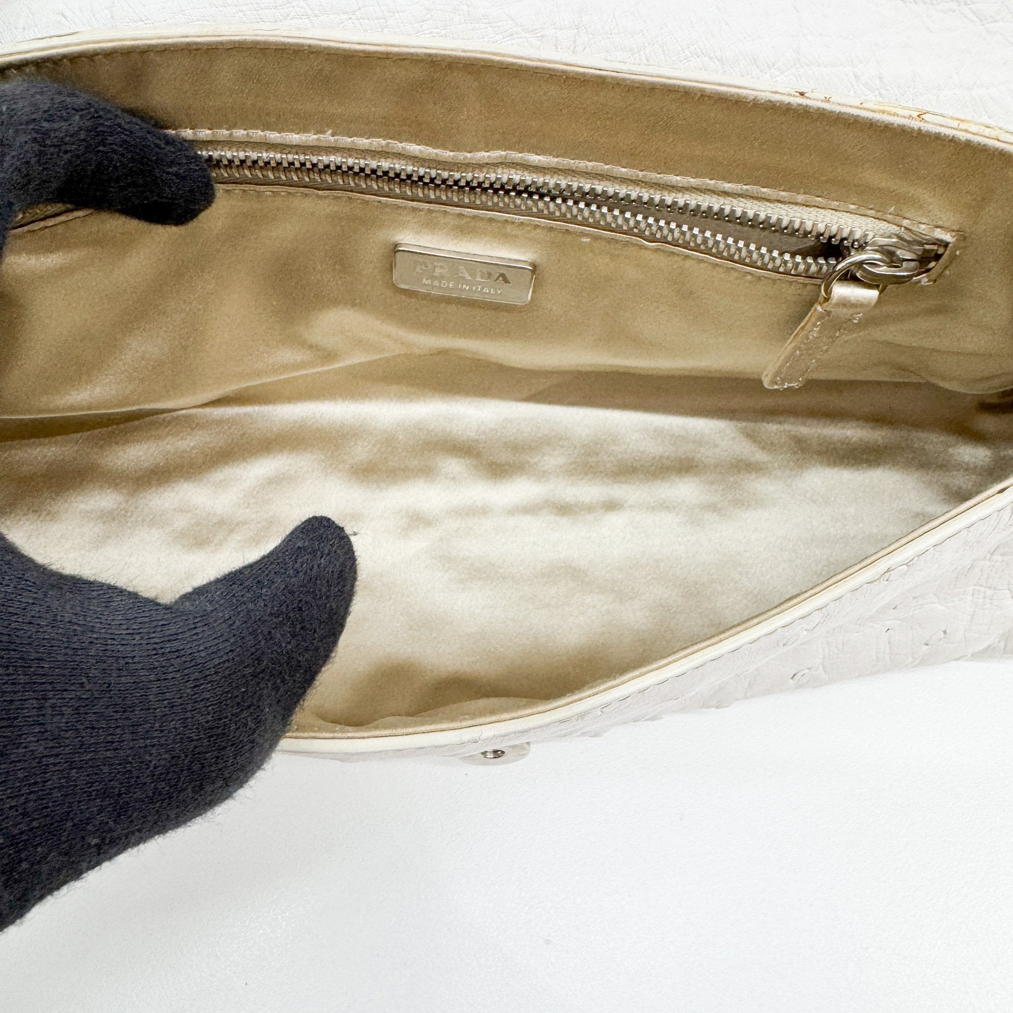 White Ostrich Leather Shoulder Bag