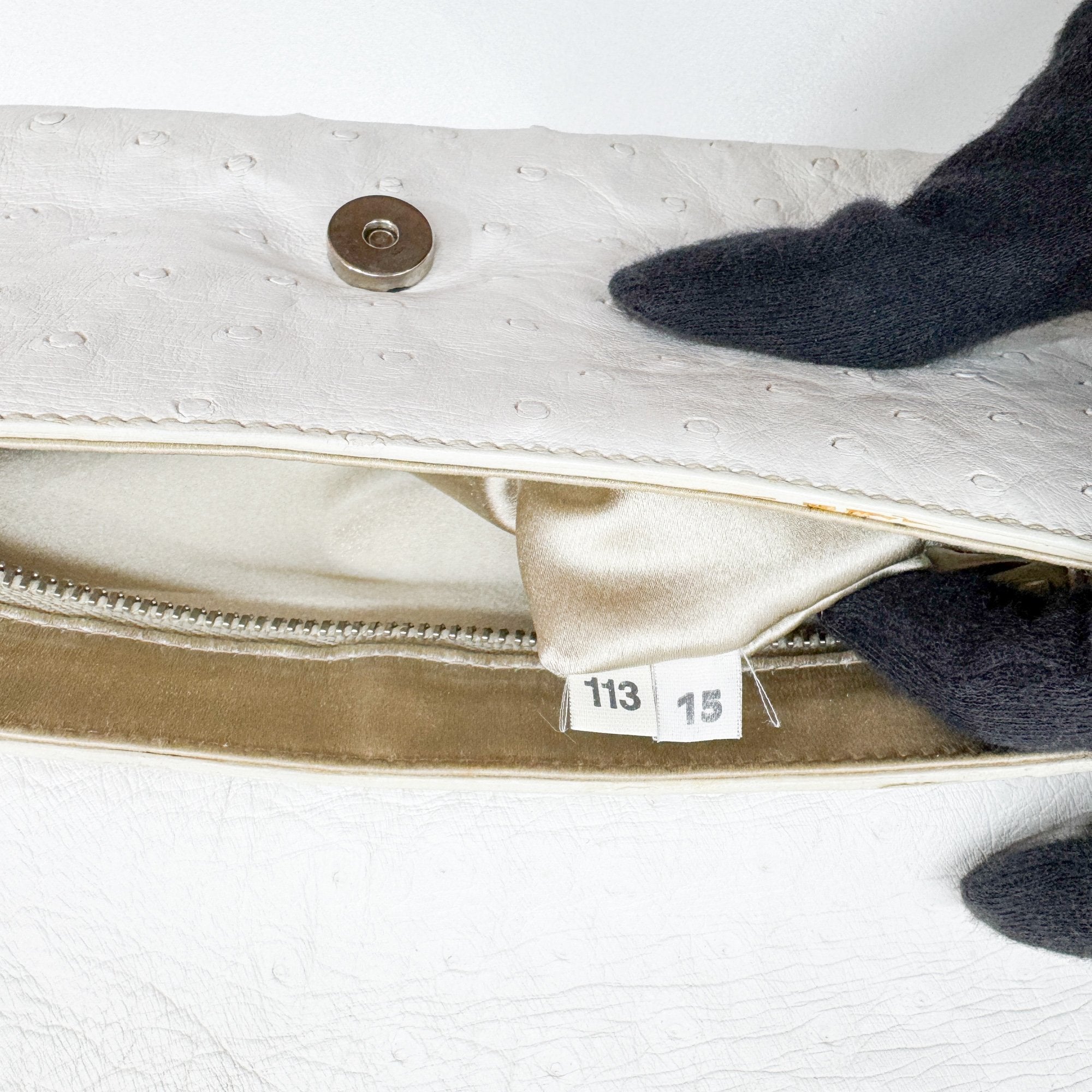 White Ostrich Leather Shoulder Bag