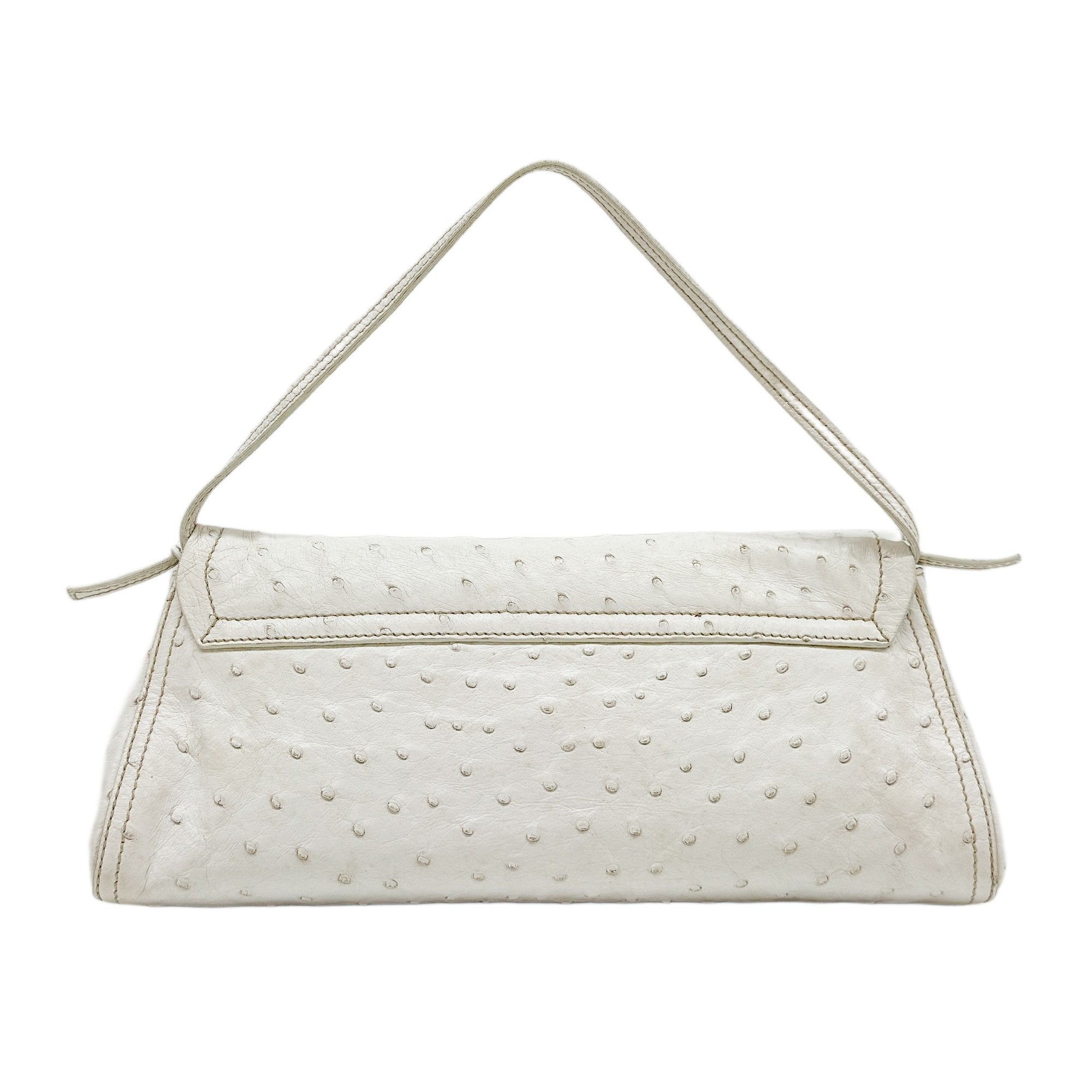 White Ostrich Leather Shoulder Bag