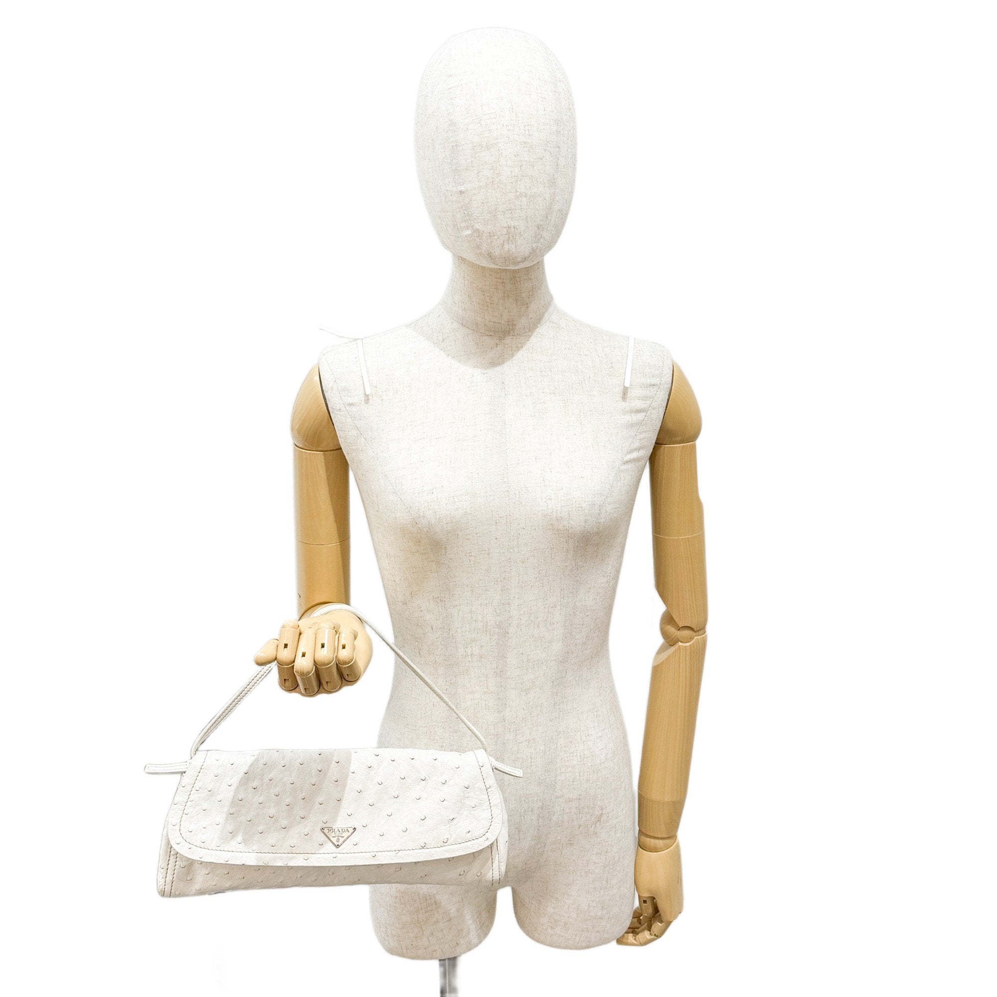 White Ostrich Leather Shoulder Bag