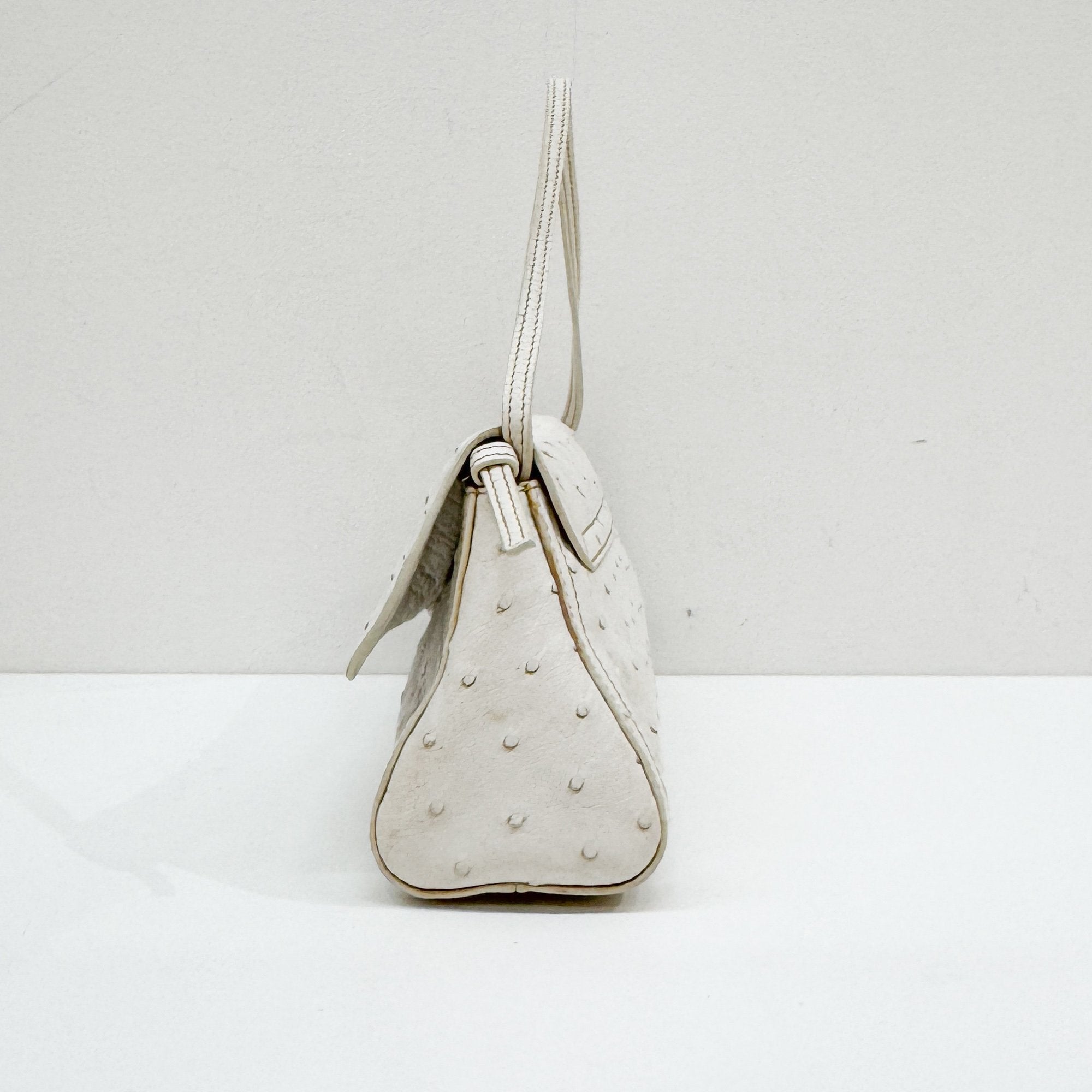 White Ostrich Leather Shoulder Bag