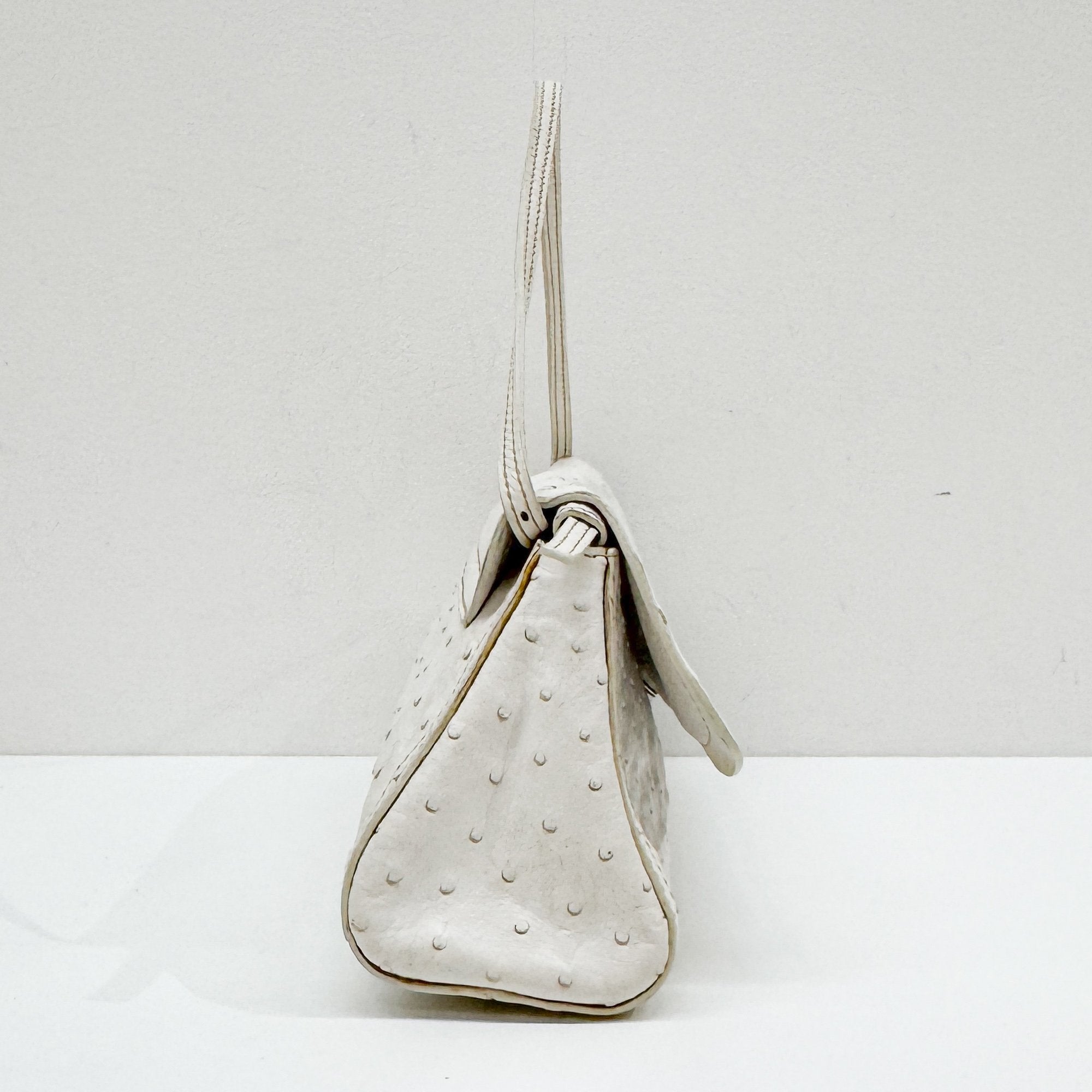 White Ostrich Leather Shoulder Bag